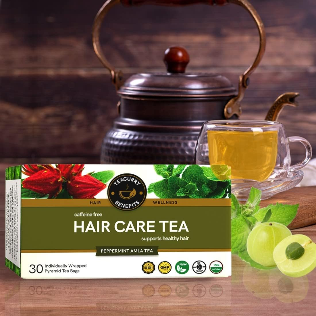 TEACURRY Healthy Hair Tea - 60 Tea Bags | 60 Day Healthy Hair Tea for Hair Growth, Shine, Repair and Strength | 100% Natural Black Tea for Hair Loss