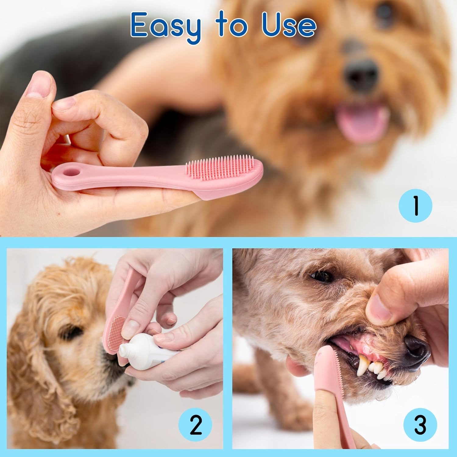 Silicone Toothbrush for Pets, Pack of 6, Dog Toothbrush, Reusable Pet Finger Toothbrush, Long Handle, Cat Dog Toothbrush for Small Dogs, Cats, Dental Care, 10 X 2.5 Cm image number 6