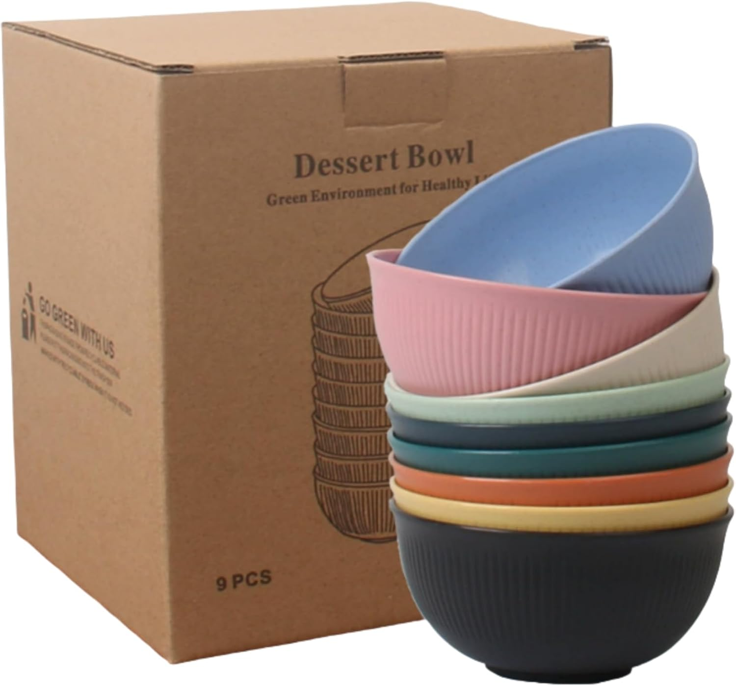 9 Pack Wheat Straw Bowls Reusable Salad Bowls,Durable & Lightweight, Perfect for Home, Parties, Camping, and Outdoor Use Dishwasher Safe (Dark Gray, Light Gray, Black)