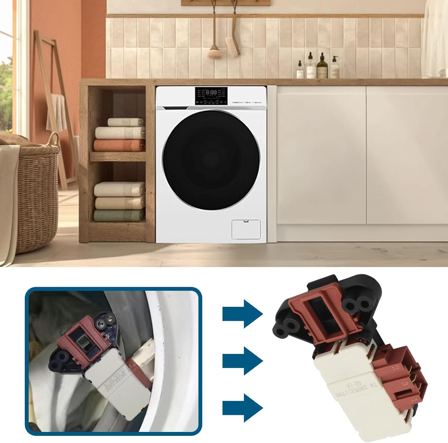 SING F LTD ZV-446 T3 Door Lock 2805310800 2805311700 2805311600 Washing Machine Locking Relay Door Contact Switch Compatible with Beko Compatible with Arcelik image number 4