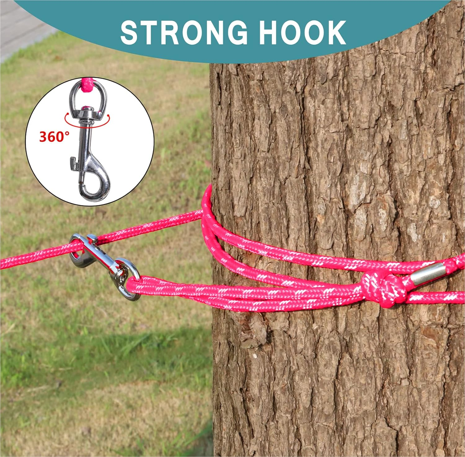 Reflective Cat Leash -30FT Cat Cable Out Leash Escape Proof Walking Leads Yard Long Leash Durable Safe Leash Traning Play Outdoor for Puppies/Kittens/Small Animals(Hotpink) image number 2