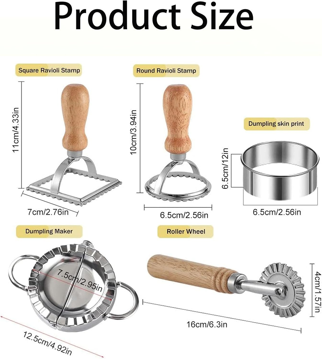 Ravioli Stamp Maker Cutter with Roller Wheel Set of 5, Wooden Handle Ravioli Maker Cutter with Roller Wheel, Pasta Press Wheel Dumplings Maker Tools image number 6