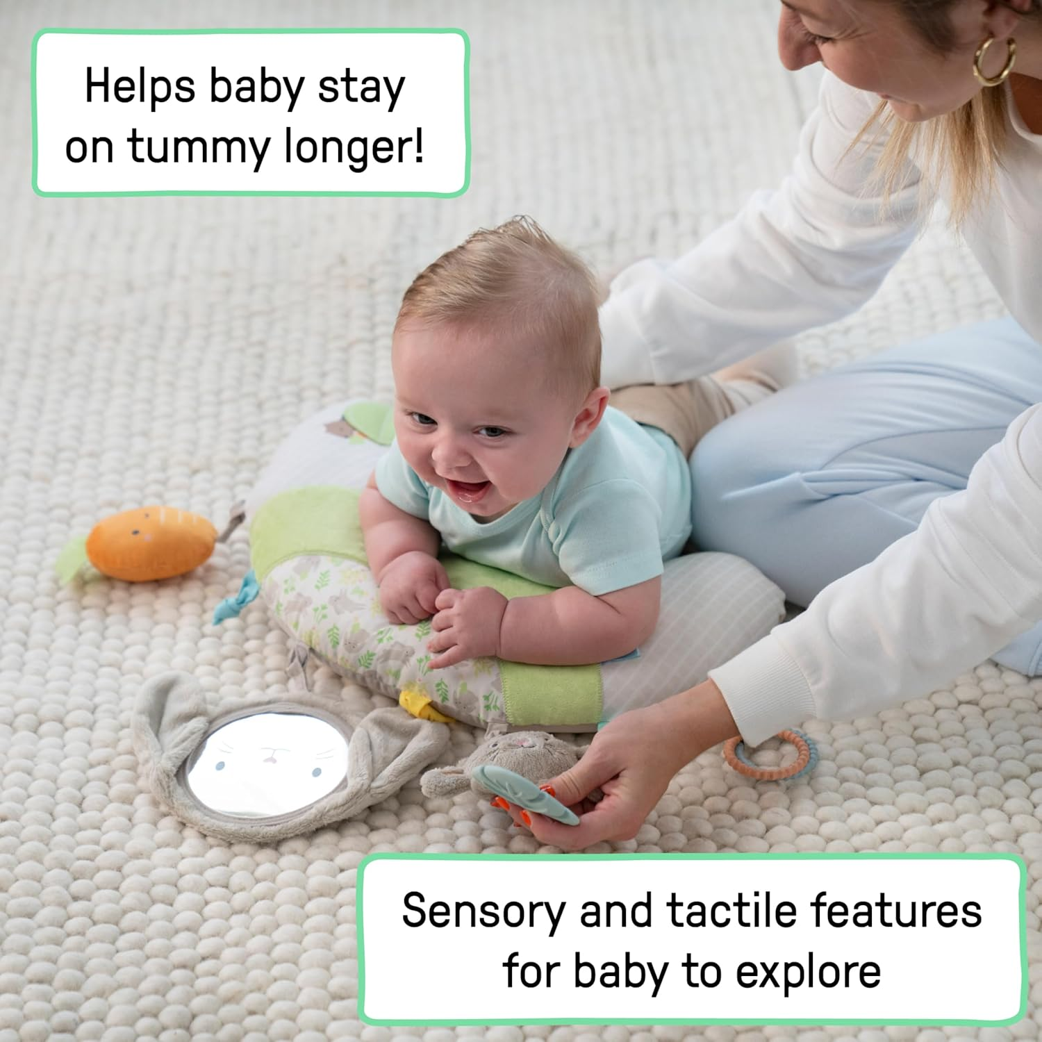 Ingenuity Cozy Prop Sylvi Tummy Time Pillow​, Multi-Sensory, 4 Removable Toys, 0+M - Plush Bunny image number 5