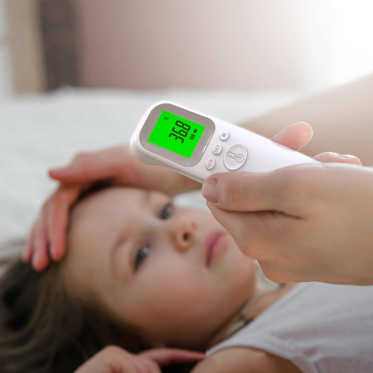 IGGDOQI Touchless Baby Thermometer, Infrared Forehead and Ear Thermometer, Medical Temporal Thermometer for Adults, Kids, Babies, LCD Screen, Memory Stroage and Fever Alarm(Not Include Any Battery) image number 3