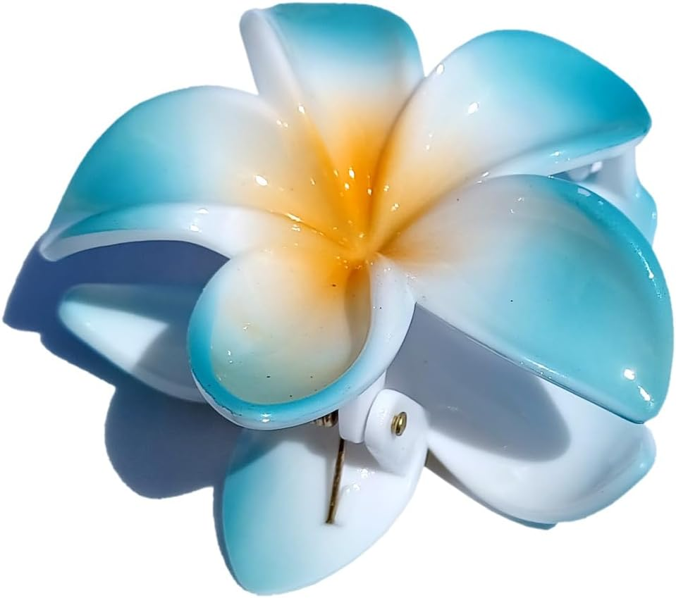 Seestern Sportswear Bali Hawaii Hair Clip 2 Frangipani Flowers Hair Clip FBA_2401 Turquoise image number 2