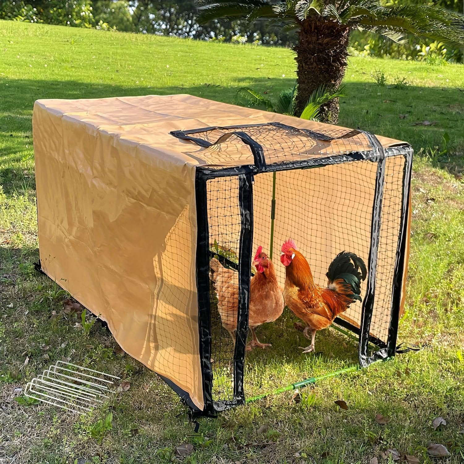 Movable Chicken Fence with Waterproof Cover, 4.13 X 2.17 X 2.17 Ft Pe Small Animal Enclosure for Chickens, Ducks, Rabbits and Small Animals, Indoor and Outdoor Use image number 1