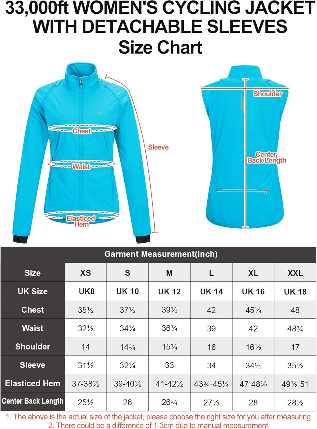 33,000Ft Women'S Waterproof Cycling Jacket High Visibility Reflective Jacket Lightweight Running Vest Breathable Rain Jacket with Removable Sleeves Ladies Bike Coat image number 2