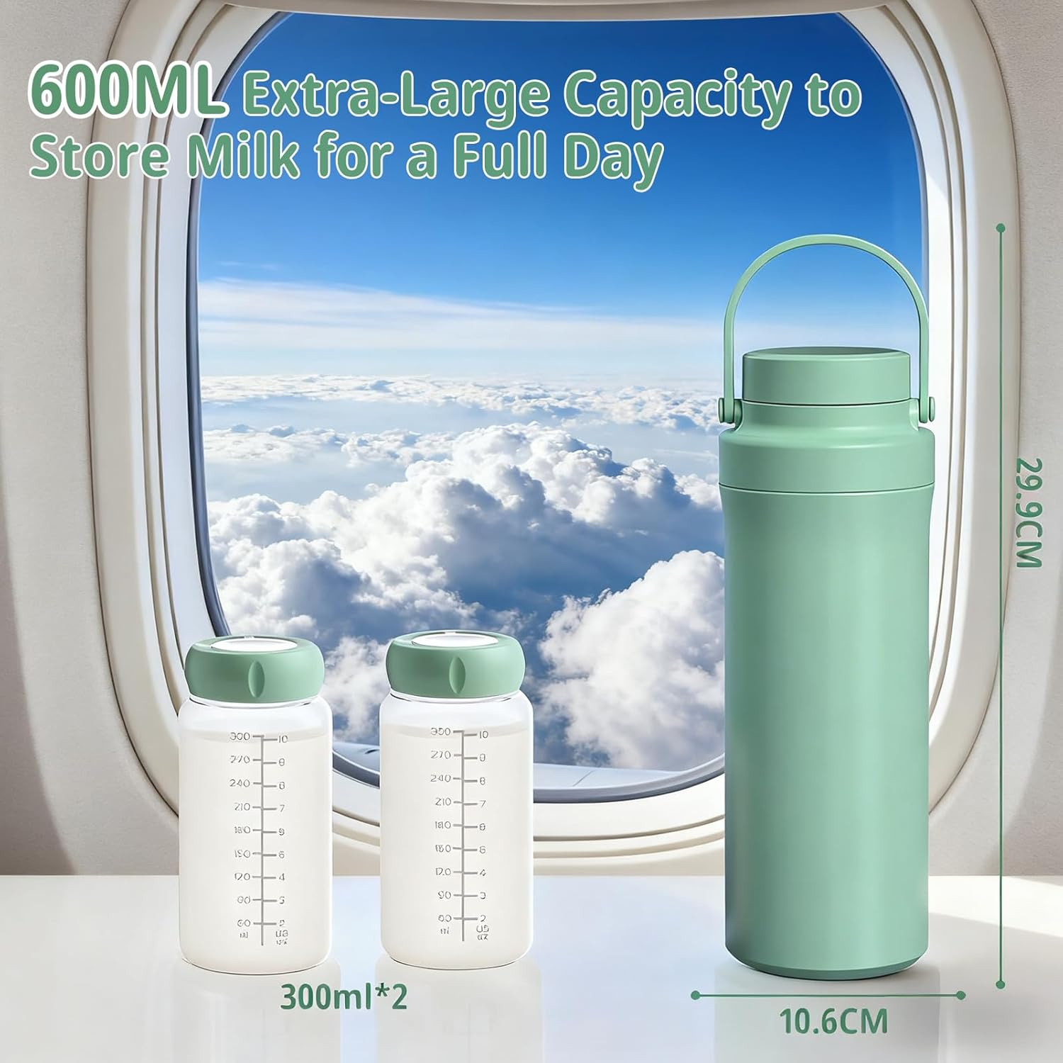 Portable Breast Milk Cooler Bottle, 360&deg;Cooling Technology for 24 Hours, 600Ml Larger Capacity Travel Breastmilk Chiller with 2Pcs Baby Bottles, Portable Milk Cooler for Breastmilk, Bpa-Free