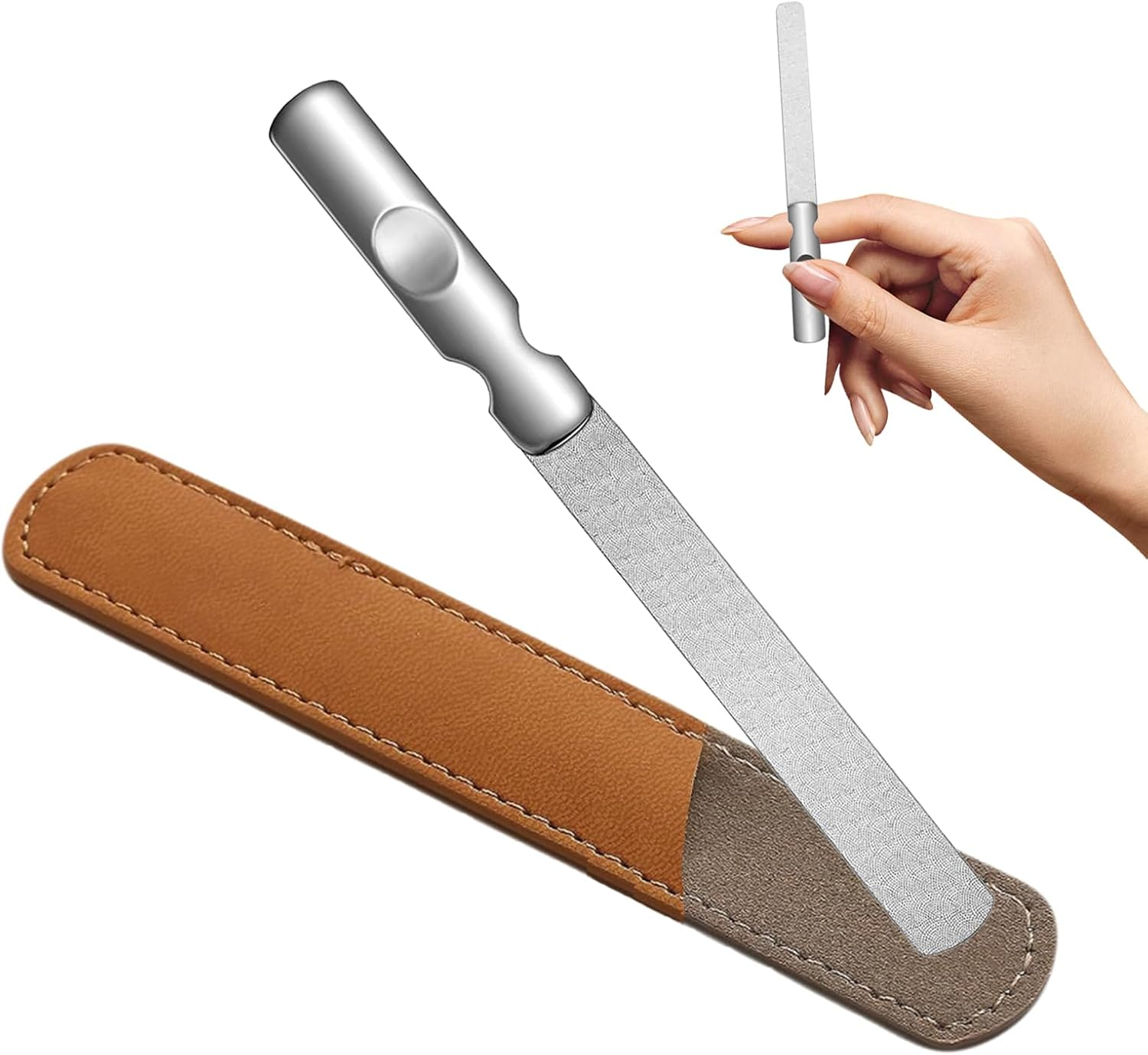 DAJING Professional Stainless Steel Nail Files - Double Sided, Heavy Duty, Non-Slip Handle, Perfect for Natural Nails, Toenails, and Pets, Includes Leather Case image number 2
