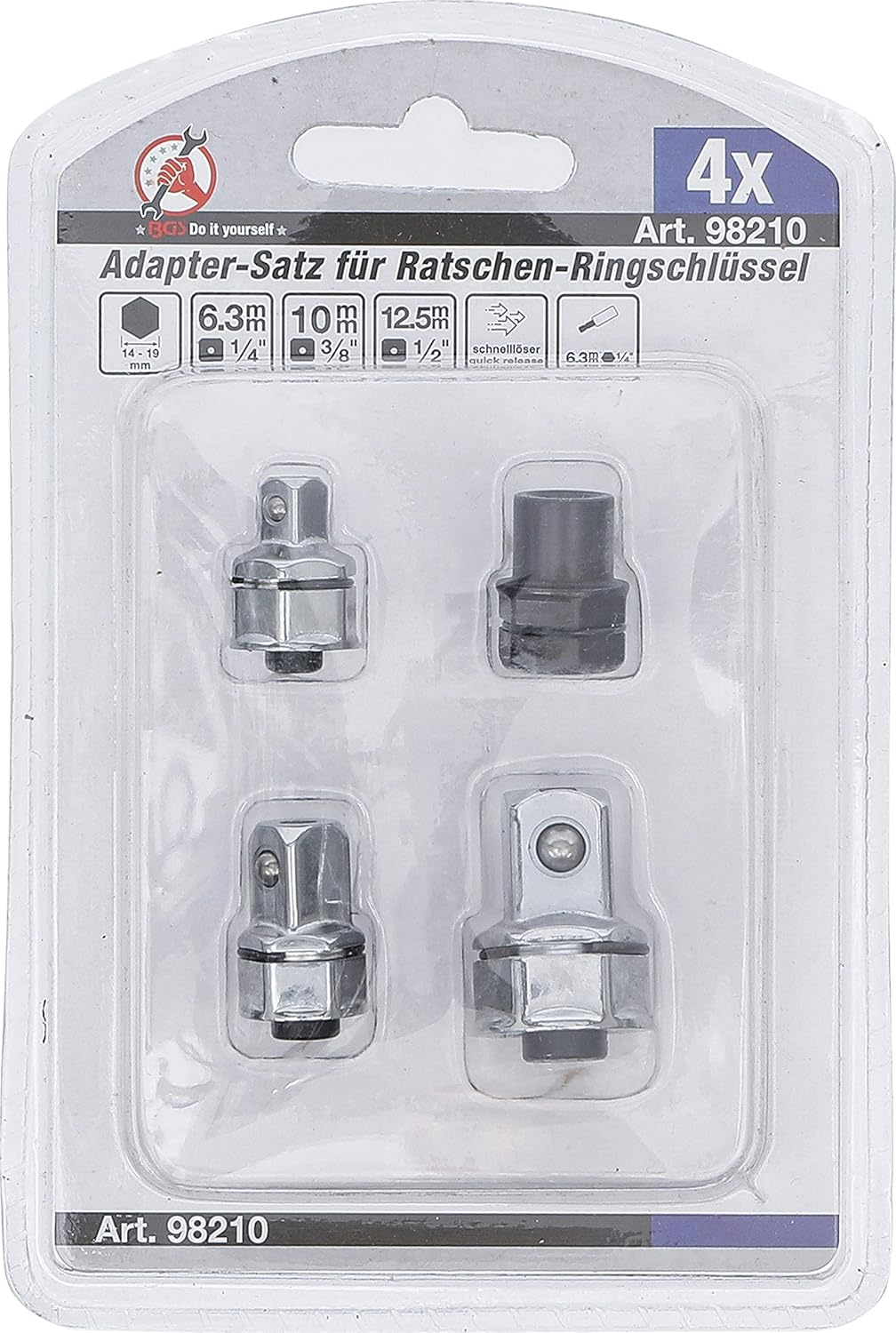 BGS DIY 98210 | Adapter Set for Ratchet Ring Spanner | 4 Pieces