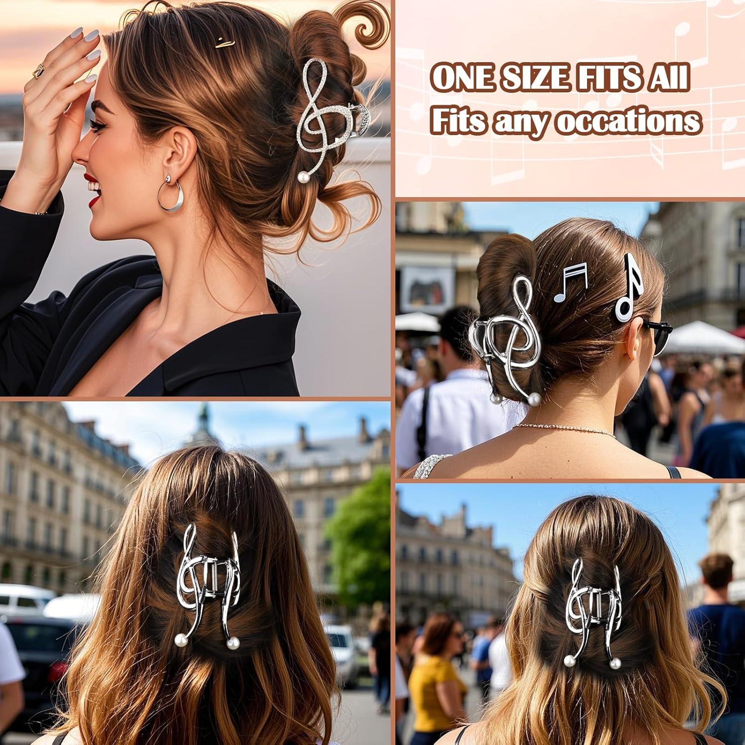 Vodolo Treble Clef Hair Clip,2Pcs Treble Clef Claw Clip for Women Girls,Metal Music Note Hair Claws with Pearl image number 4