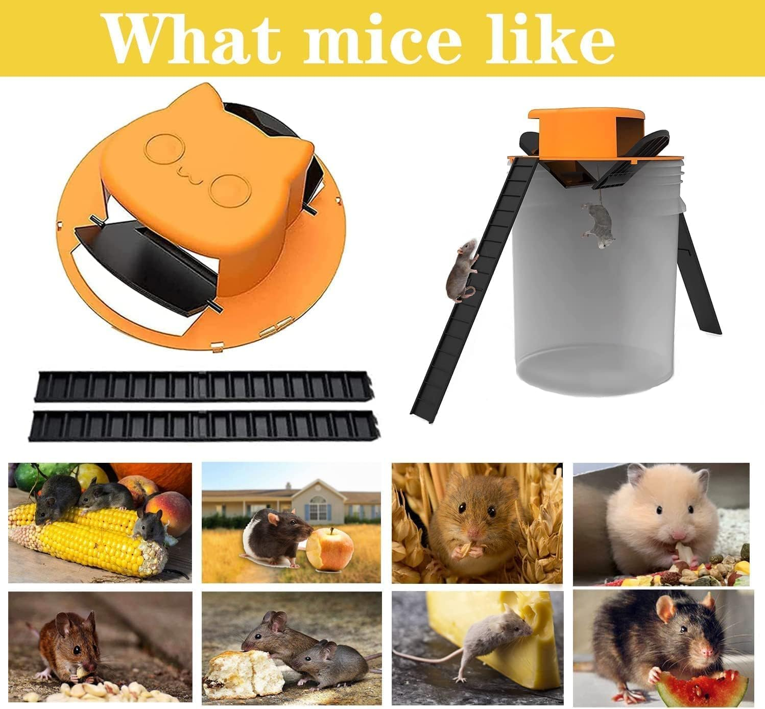 Mouse Trap Bucket Lid, Double Trap Door Style Bucket Mouse Traps Indoor Outdoor Humane Rat Trap, Chipmunk Trap, Mice Trap (1)