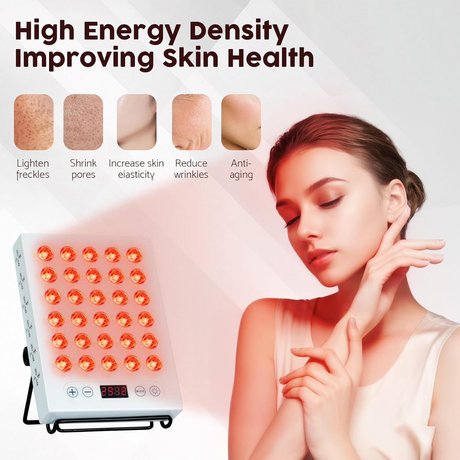 Advwin Red Light for Body and Face, 660Nm 850Nm Red Light Panel Dual Chips Leds, with Timer & Adjustable Stand for Home