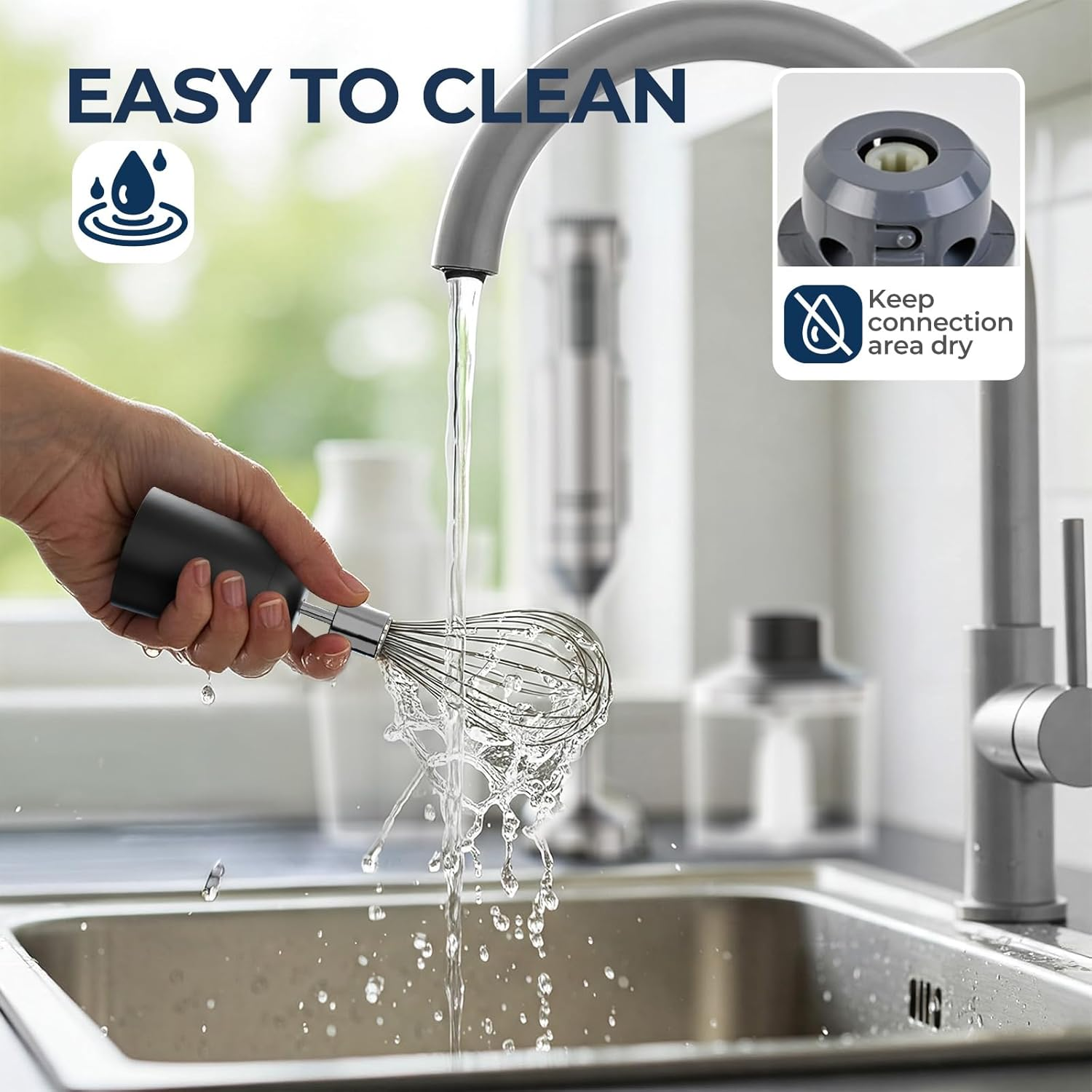 ROUNY Hand Immersion Blender, 1000W Powerful 4-In-1 Stick Blender with 9-Speed Control, Stainless Steel Body, Includes 700Ml Beaker, 500Ml Food Processor, Whisk Attachment, Bpa-Free image number 4