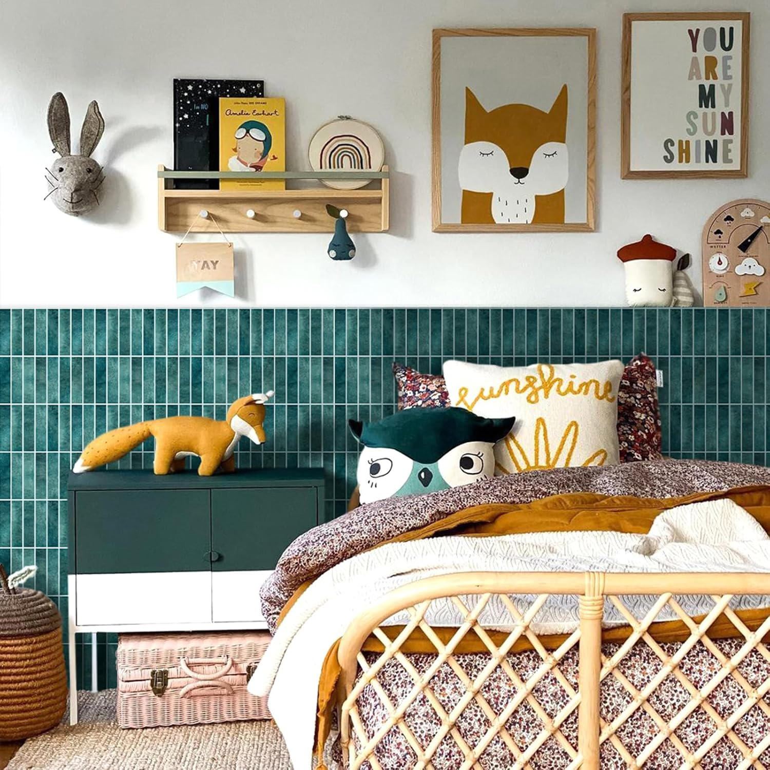 Commomy 10 Pcs 3D Green Peel and Stick Backsplash Tile, 11.8"X11.8" Matte Ultra-Light Thin PVC Self Adhesive Wall Panels Stick on Tile Stickers for Kitchen, Bathroom, Renters, Interior Wall Decor image number 5