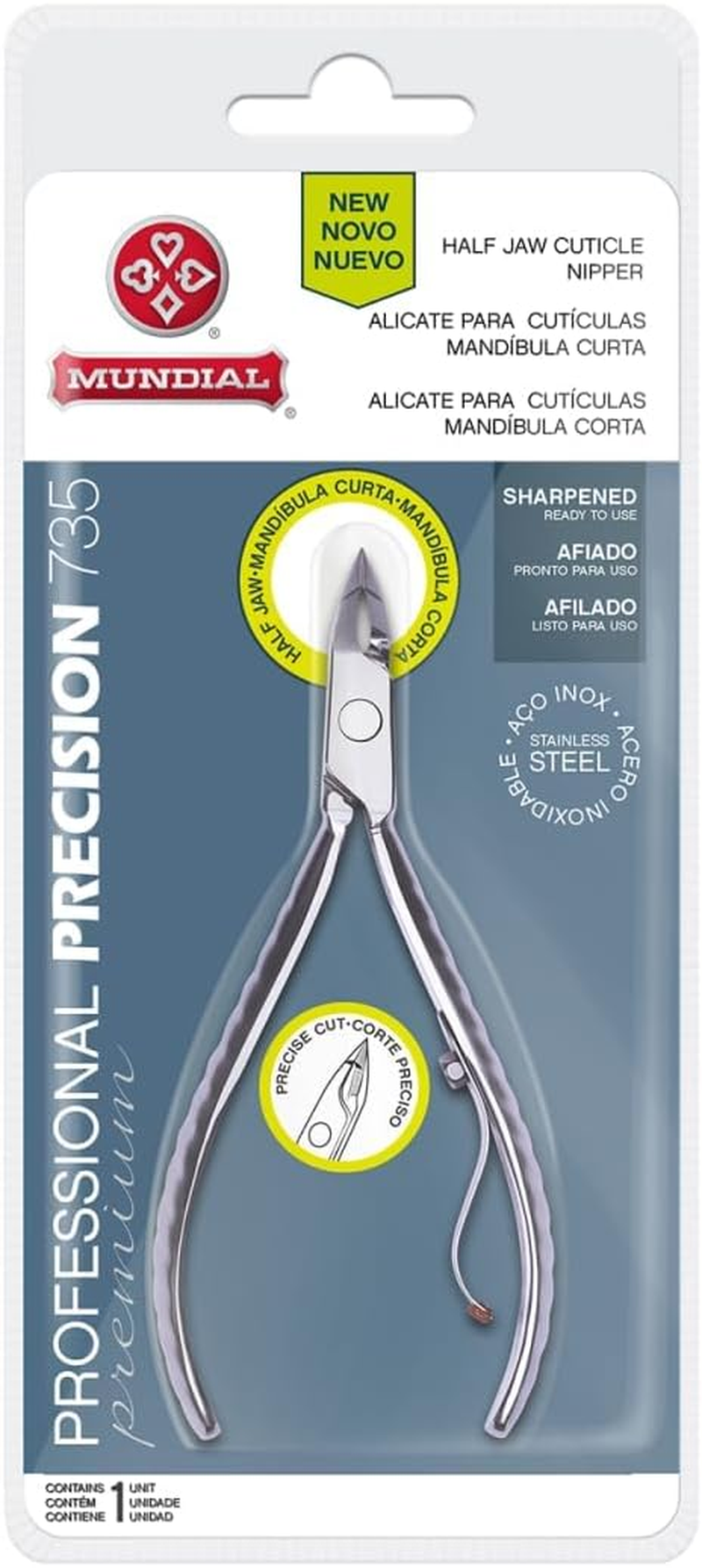 Mundial 735-PR Half Jaw Cuticle Trimmer, Stainless Steel Nipper for Cuticles, Rust Resistant, Super Sharp & Precise, Ergonomic Anti-Slip Handles image number 1