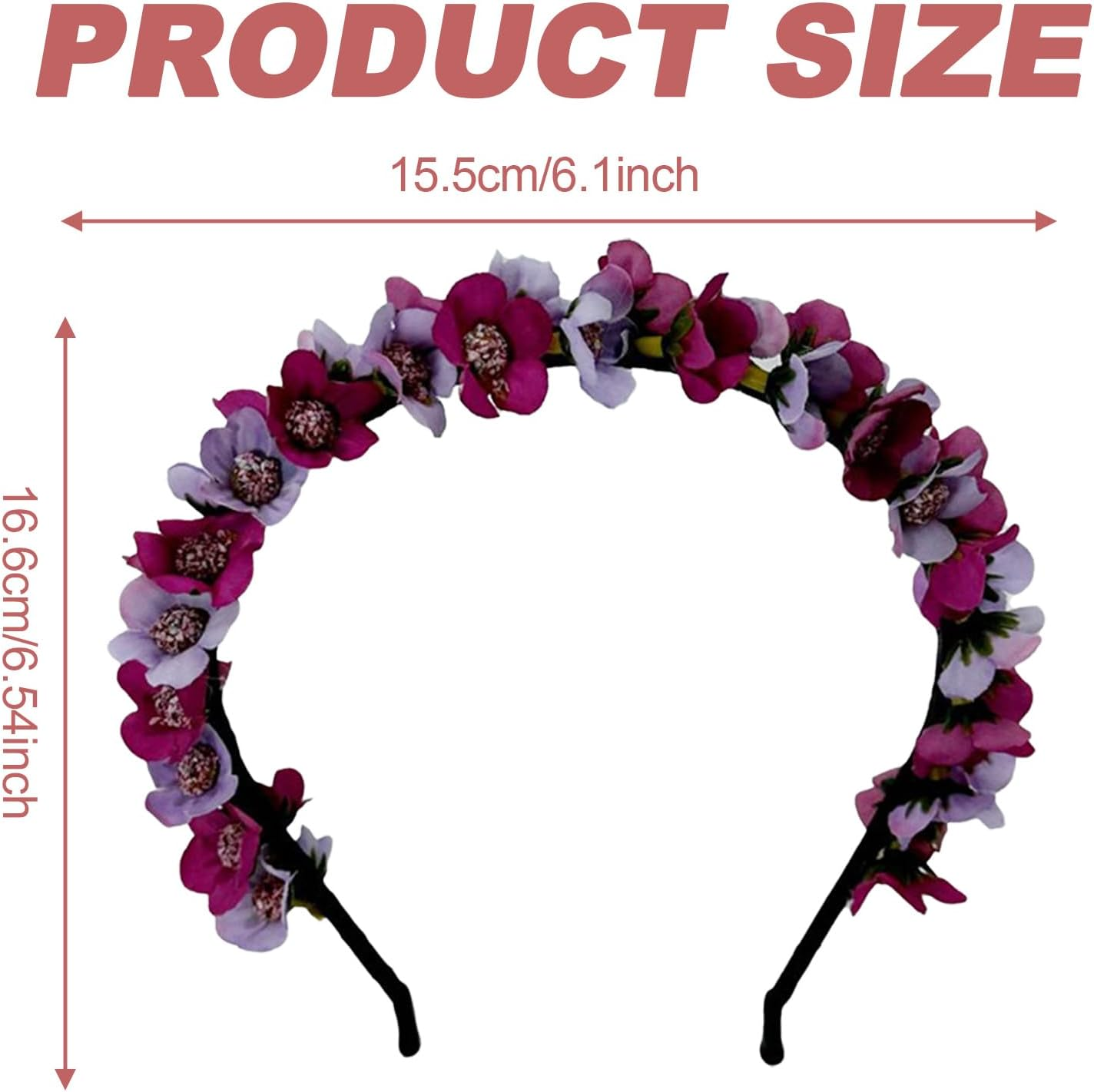 BSITSSS 2 PCS Floral Crown Flower Headband for Women Girls, Flower Crown Headband Crown Boho Floral Headpiece, Flower Garland Flower Hair Band Wreath Party Festival Hair Accessories (Pink, Green) image number 3