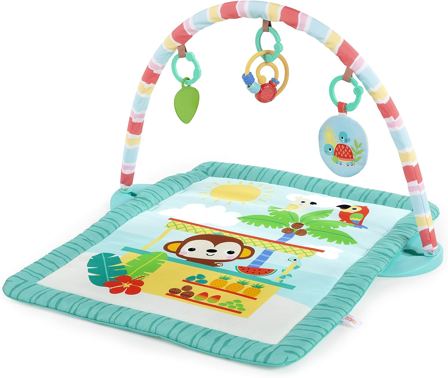 Bright Starts Tiki Toy Bar Baby Activity Gym & Tummy Time Mat with Toy Bar and 3 Toys, Newborn to 3 Years