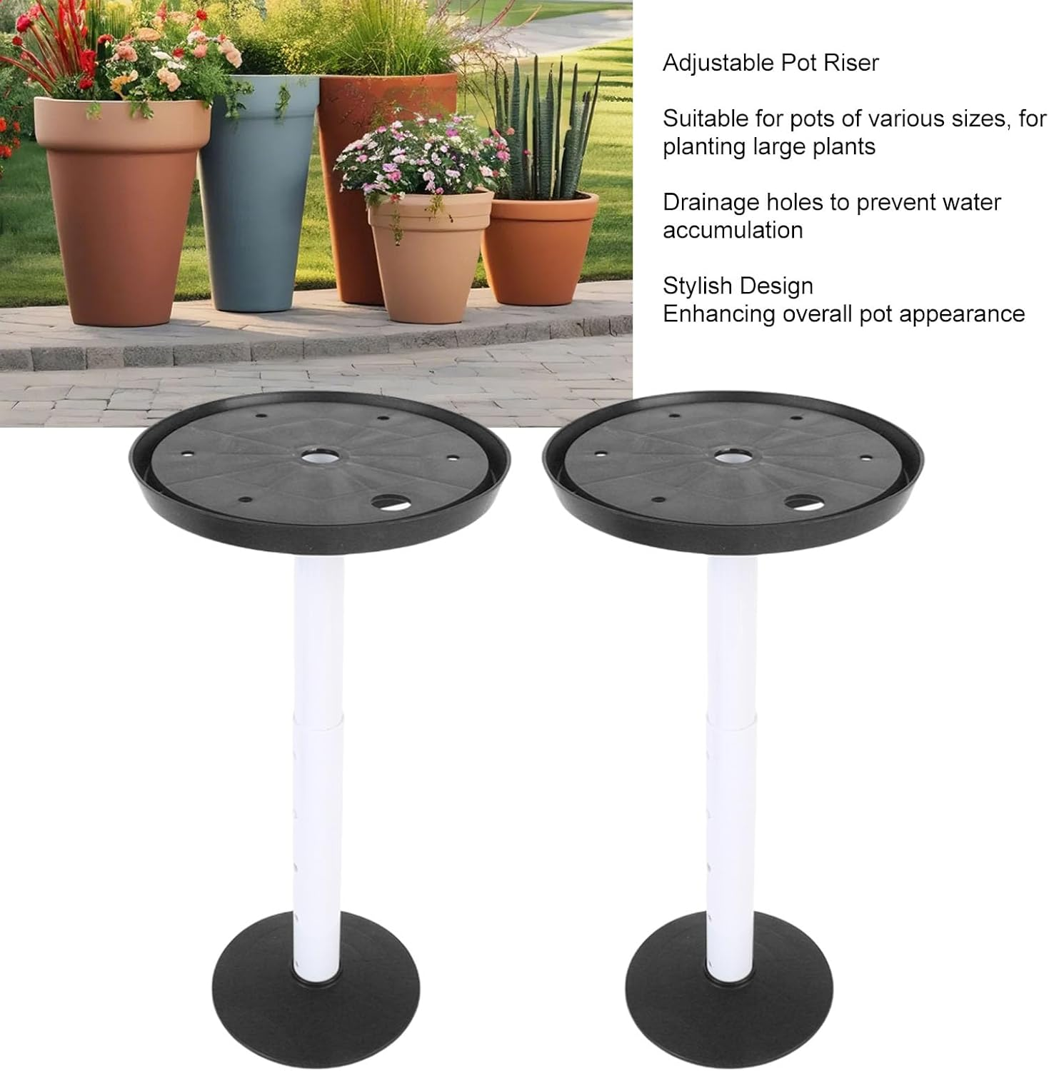 ASHATA 2 Sets Adjustable Height Plant Inserts with Drainage Hole Planter Filler Risers for inside Flower Pot Container (Black) - Green image number 4