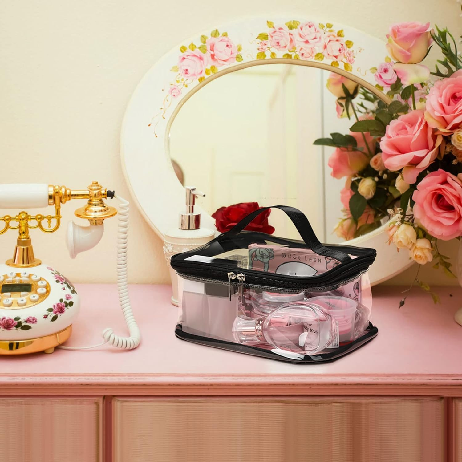 Saintrygo 6 Pcs 9.25 X 6.89 Inch Clear Cosmetic Bags Transparent Zipper Travel Bag with Zipper Toiletry Makeup PVC Bag Waterproof Portable Organizer Storage Pouch with Handle for Vacation Bathroom, Black Edge image number 2