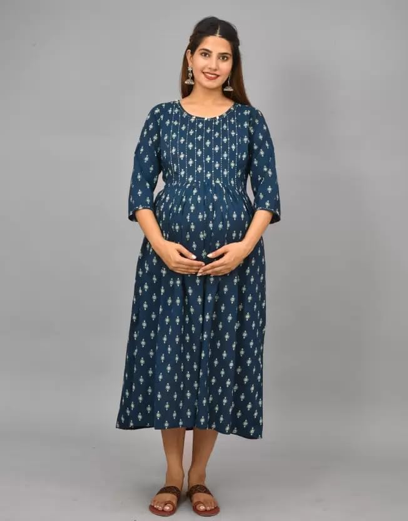 Rangmahal Indian Women'S Maternity Dress Kurti for Pregnancy Women with Breastfeeding Dress Maternity Zipper Kurta image number 3