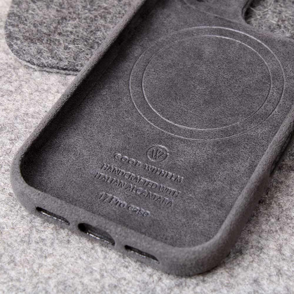 Good Wilhelm Alcantara Case for Iphone 17 Pro - Handmade Premium Case Made from Original Italian Alcantara, 360&deg; Protection, Magnetic Charging (Charcoal Grey, Iphone 17 Pro)
