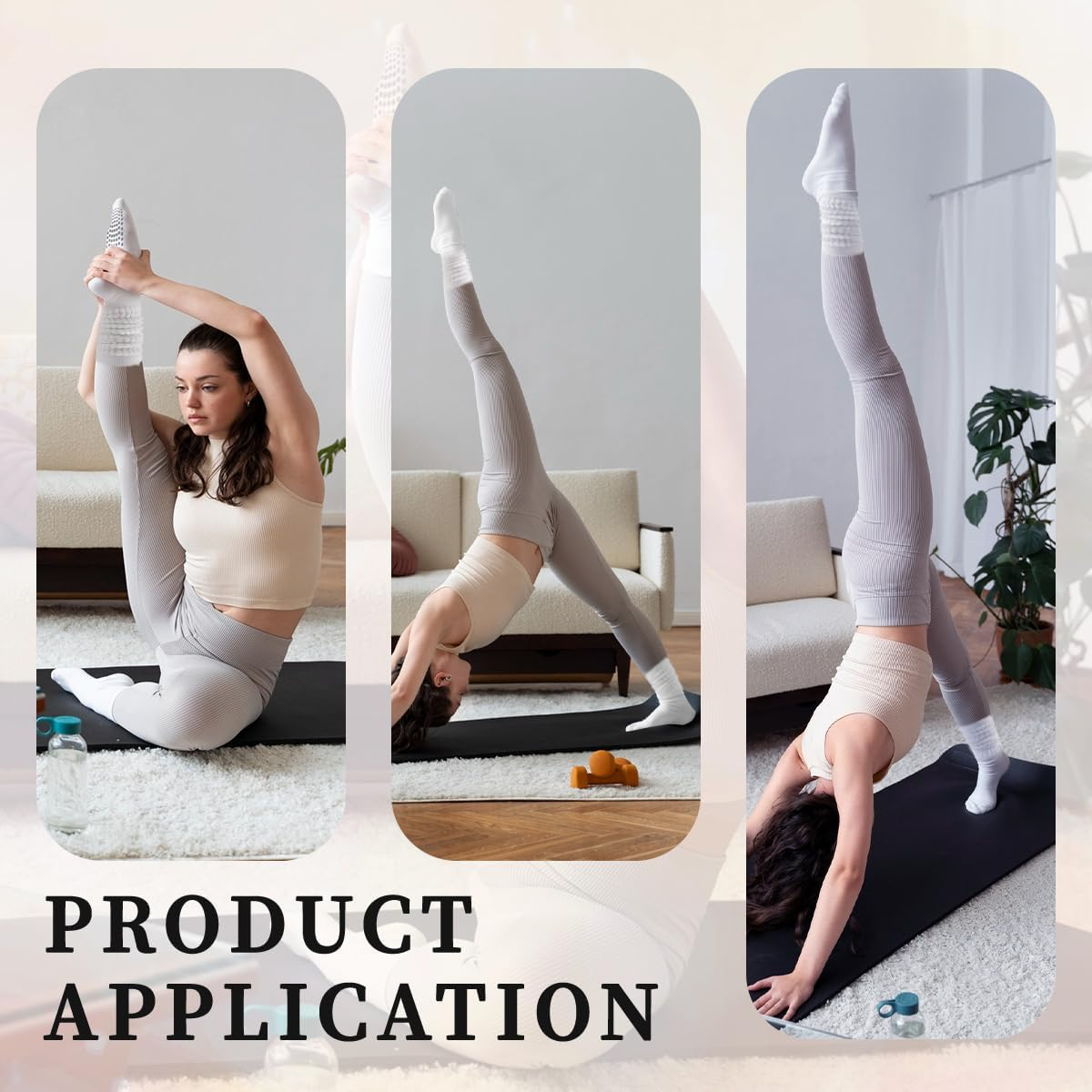 ZANZER (3 Pairs) Scrunch Pilates Grip Socks for Women, Yoga Slouch Socks with Grip for Barre Workout Hospital Dance Gym Exercise,Long Scrunch Slipper Socks - Pink + White + Black image number 4