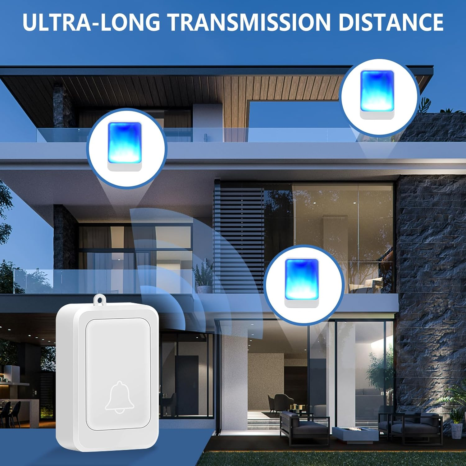 Loud Flash Doorbell with 7 Colors of Bright Light and 4 Volumes, Wireless Doorbells,At Home/Office,Suitable for the Elderly, Hearing Impaired People,Pregnant Women,2 Transmitters with 3 Receivers image number 2
