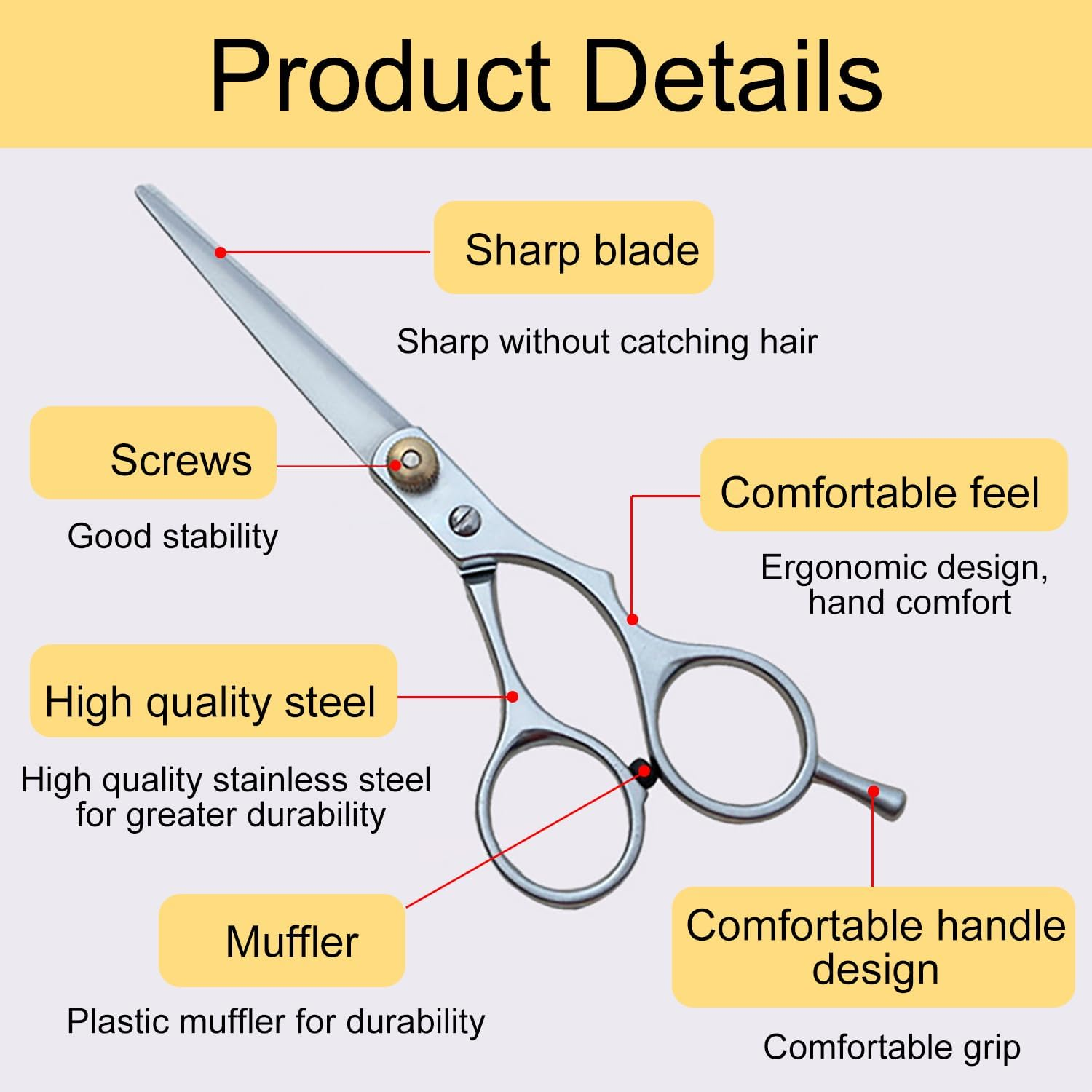 Icovalescent Hairdressing Scissors, Professional Hair Cutting Scissors with Comb and Leather Case, for Men, Women, Adults, Beard Scissors, Hair Scissors image number 4