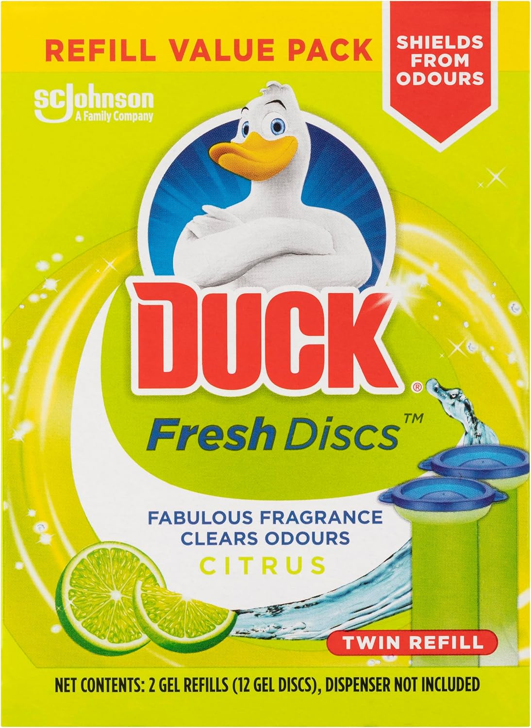 Duck Fresh Discs Twin Refill Toilet Bowl Cleaner, Citrus Scent, Disc Gel Refill with 12 Toilet Discs, 2 X 36Ml Tubes image number 5
