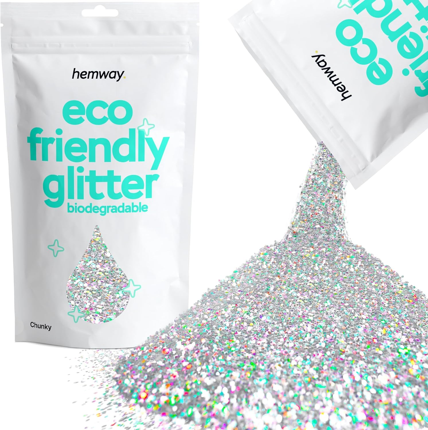 Hemway Eco Friendly Biodegradable Glitter 100G / 3.5Oz Bio Cosmetic Safe Sparkle Vegan for Face, Eyeshadow, Body, Hair, Nail and Festival Makeup, Craft - 1/40" 0.025" 0.6Mm - Silver Holographic image number 1