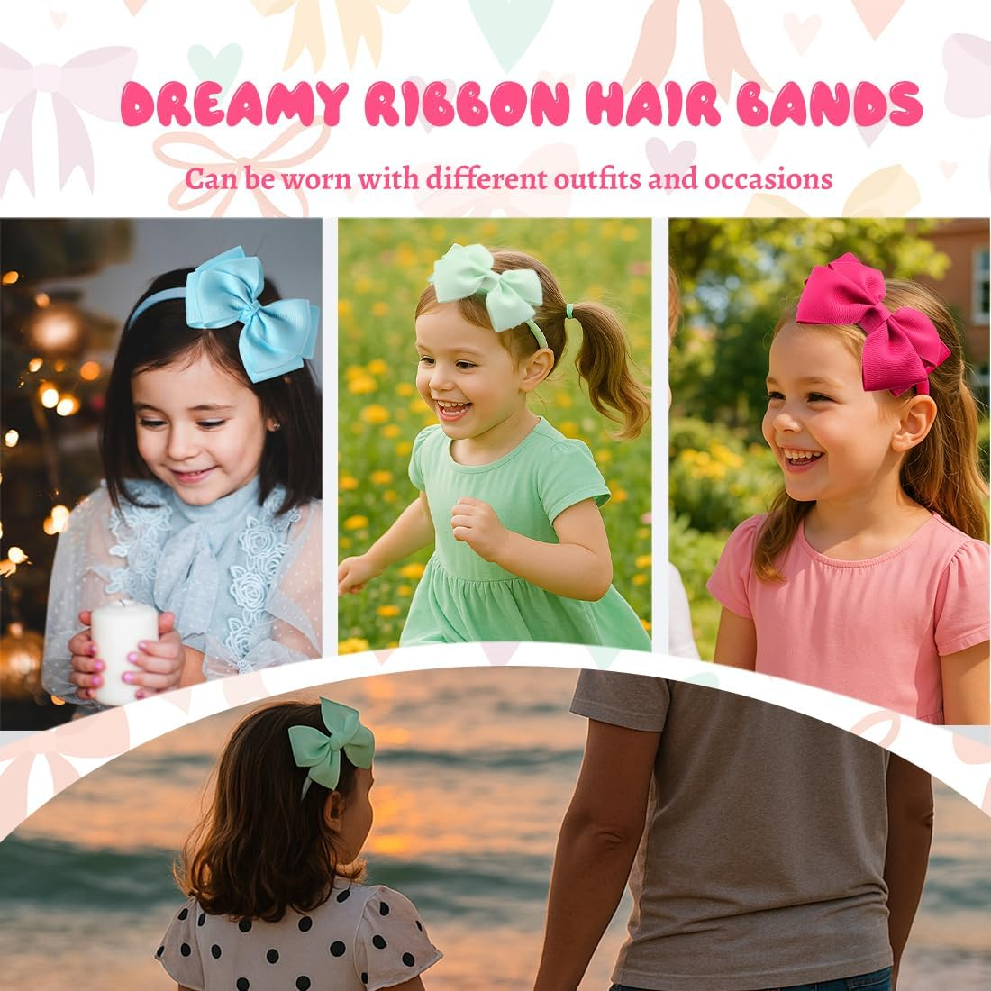 XYTAHDM Pack of 4 Coloured Bows Headbands, Headbands for Girls and Women, Cute Non-Slip Plastic Headbands, Fashionable Hair Accessories for Everyday and Celebrations image number 2