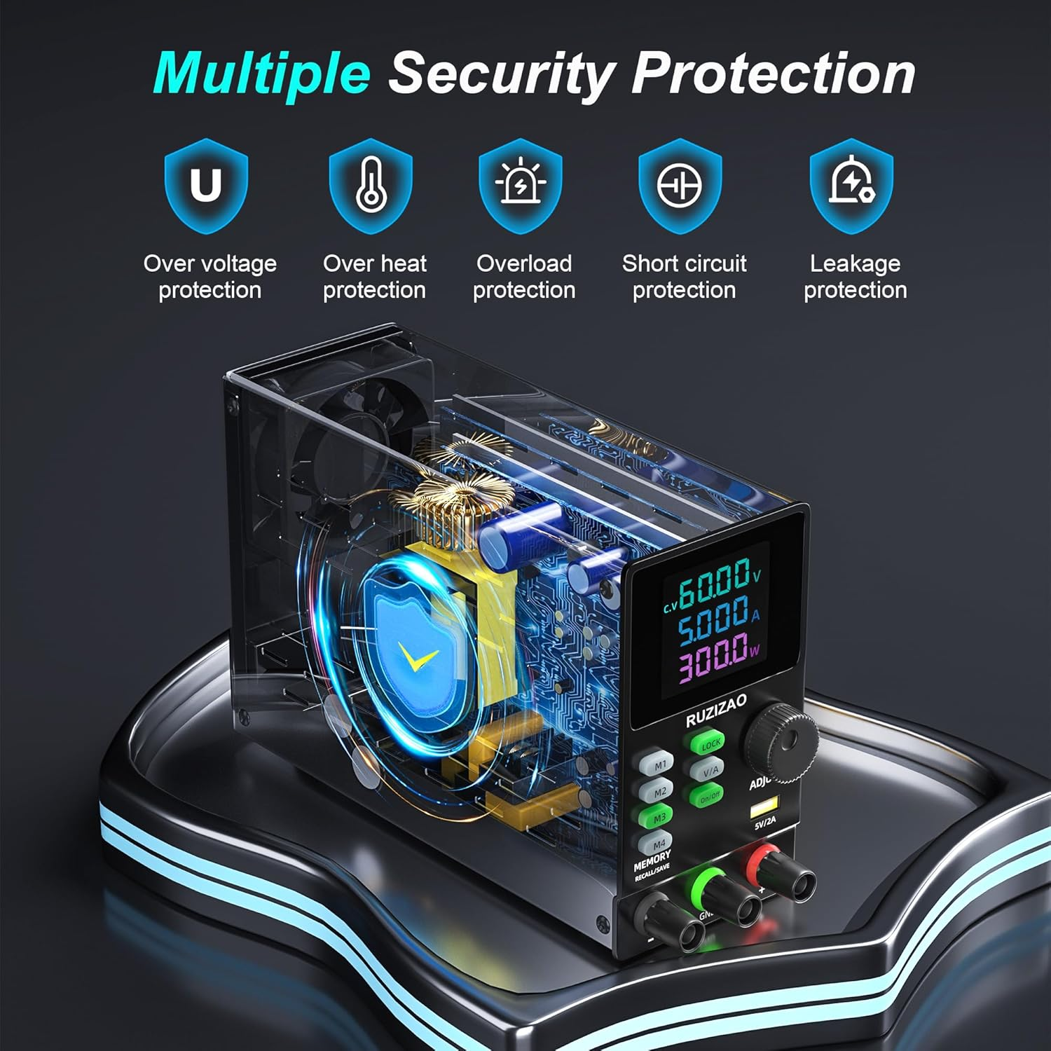 DC Power Supply Variable, 300V 1A, High Voltage Adjustable Switching Regulated Lab Bench Power Supply with 4 Storage Modes, Encoder Knob, Output Switch, Lock Button, Colorful 4-Digit Display image number 3