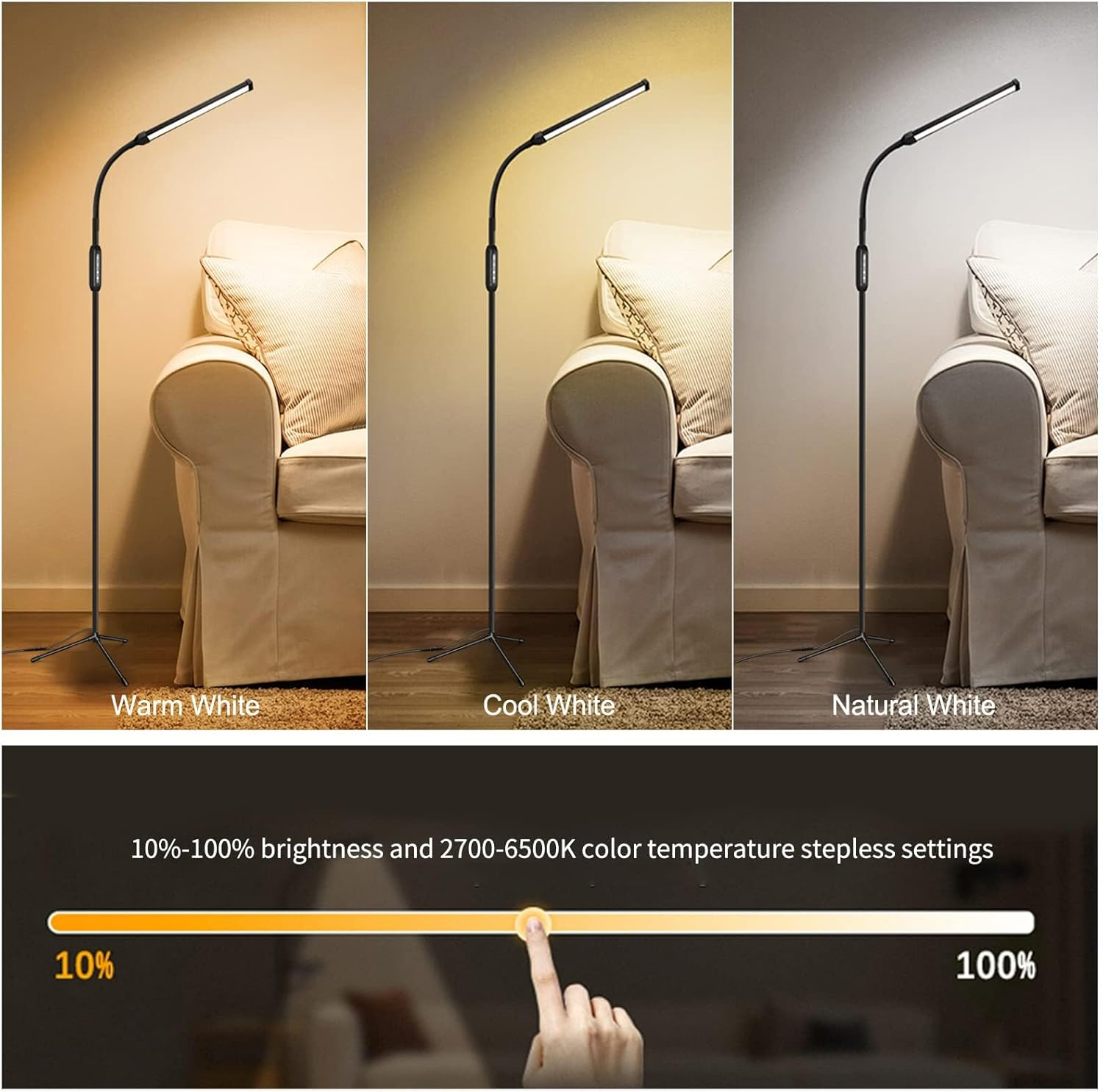LED Floor Lamp for Living Room with round Chassis,Custom Color Temperature Lash Light,Adjustable Gooseneck Led Floor Lamp for Eyelash (Black-B) (X7) image number 1