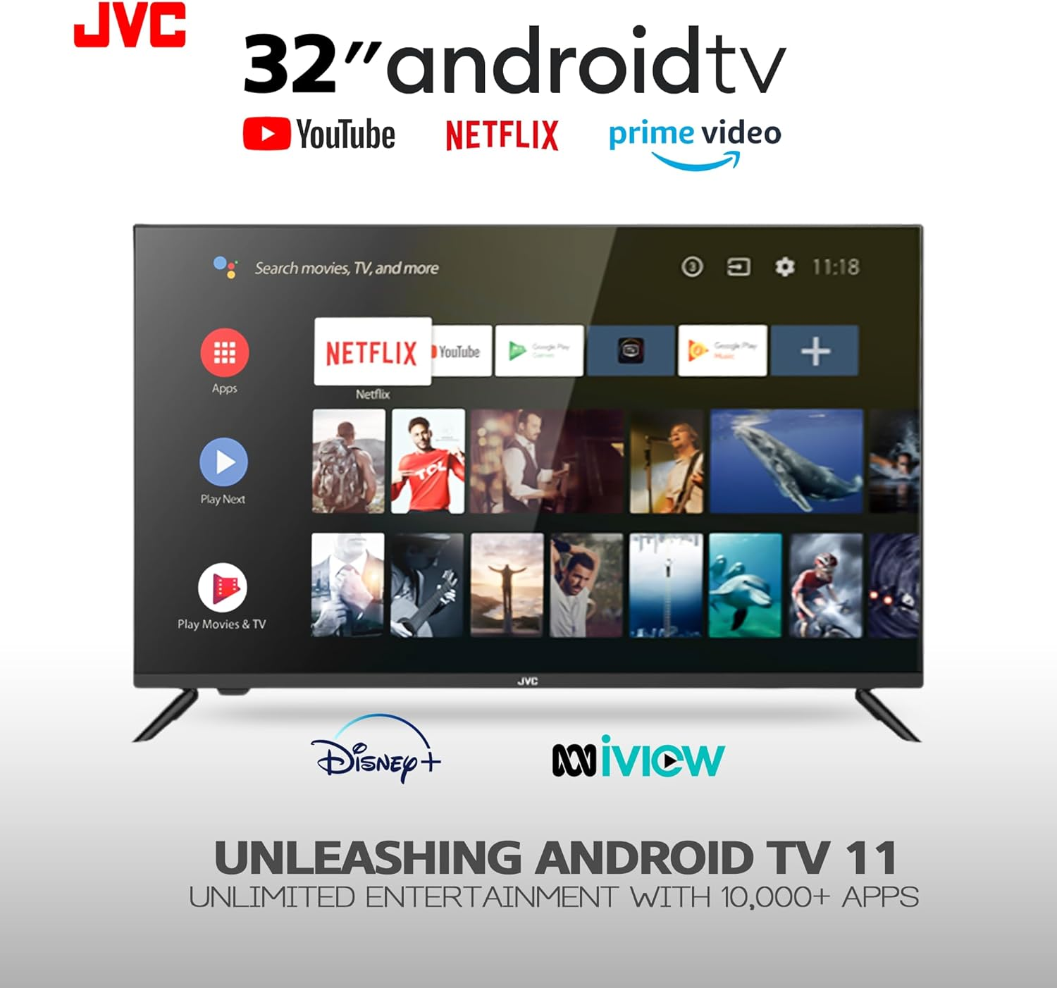 JVC 32 Inch Smart TV | HD Edgeless Android TV | 32" Television with Built-In Chromecast, LED Display | Remote Control with Voice Commands via Google Assistant | 10000 Apps | AV-H323115A11 image number 2