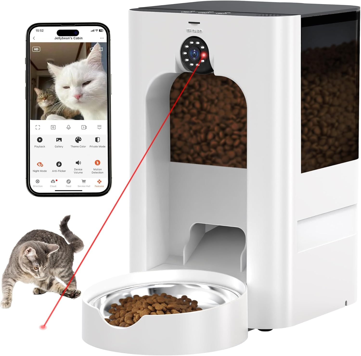 Advwin 5L Automatic Feeder with Camera for Cat & Dog, 5G Wifi Pet Smart Food Dispenser with Laser Teaser, Night Vision, 1080P HD Video, 15S Voice Recorder, Low Food & Motion/Sound Alerts image number 1