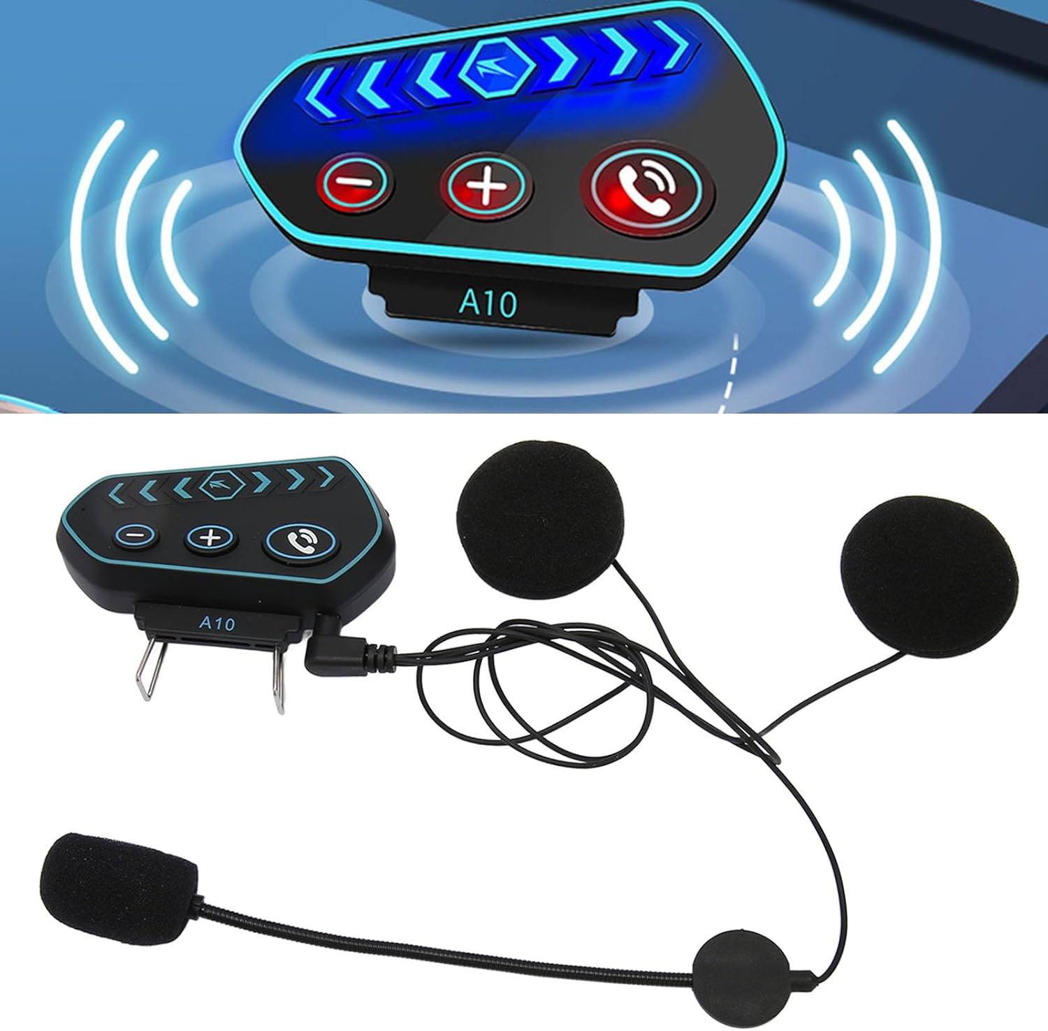 Motorcycle Bluetooth Intercom, Dirt Bike Helmet Communication System, Motorcycle Helmet Headset with 0.47In Ultra Thin Speaker for Motorbike Sport Cycling Riding image number 3