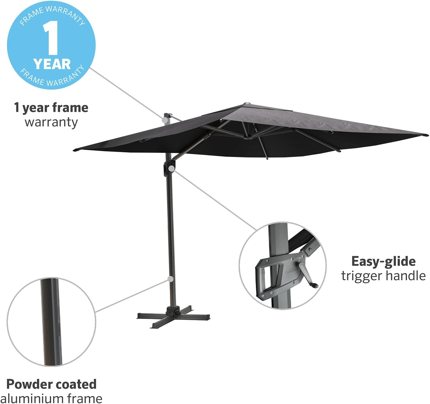Coolaroo Mindil 3M Square Cantilever Umbrella Charcoal