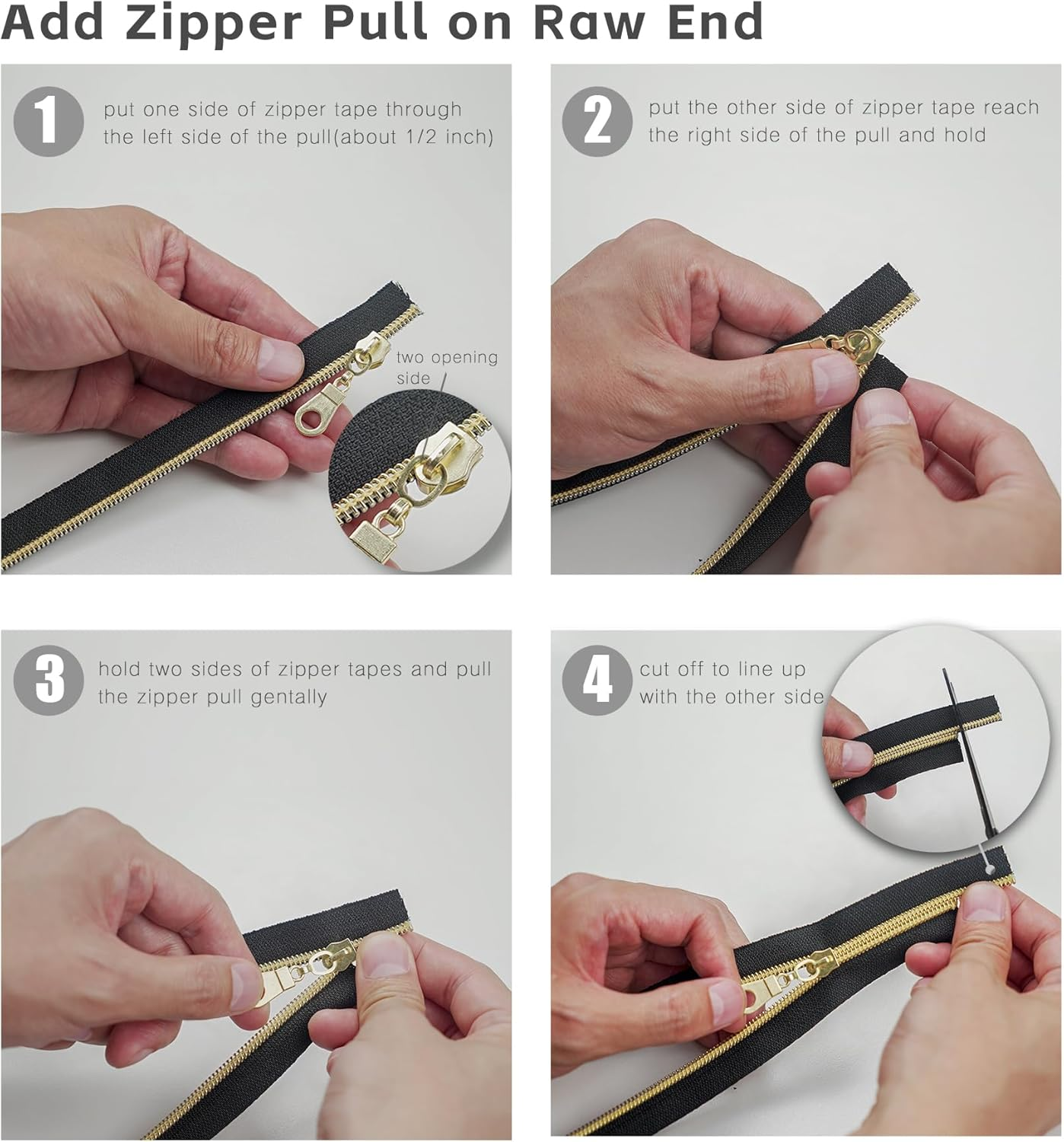 Zynzaoacs #5 Zipper by the Yard with Pulls, Continuous Black Tape (10Yds) and Rust-Proof Gold Metal Pulls (25Pcs), Bulk Zippers for Sewing Bags and Purses, Cuttable Nylon Zipper Roll