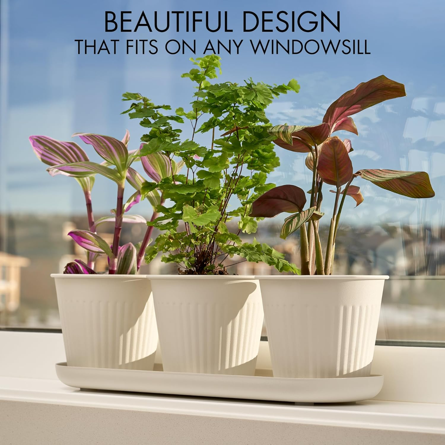 KIBAGA Beautiful Herb Garden Planter Indoor Set of 3 - Perfect for Any Kitchen Window Sill or Countertop - a Modern Decor Gardening Planter Kit Incl. Tray & Drainage Holes to Grow Fresh Herbs at Home image number 6