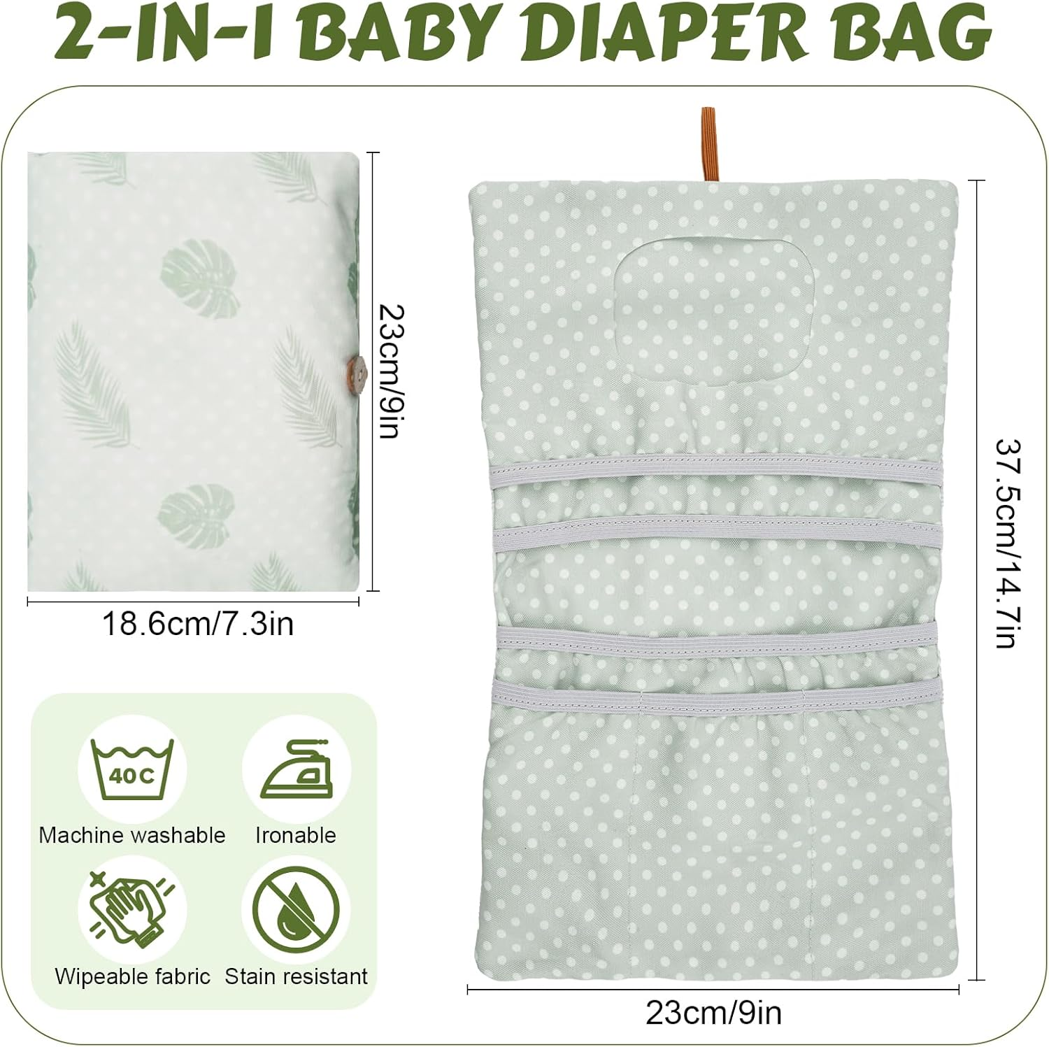 Changing Bag Organiser and Cosmetic Bag 2-In-1, Baby Small Nappy Bag, Nappy Organiser for on the Go Mother Nappies Cloths (Leaves) image number 4