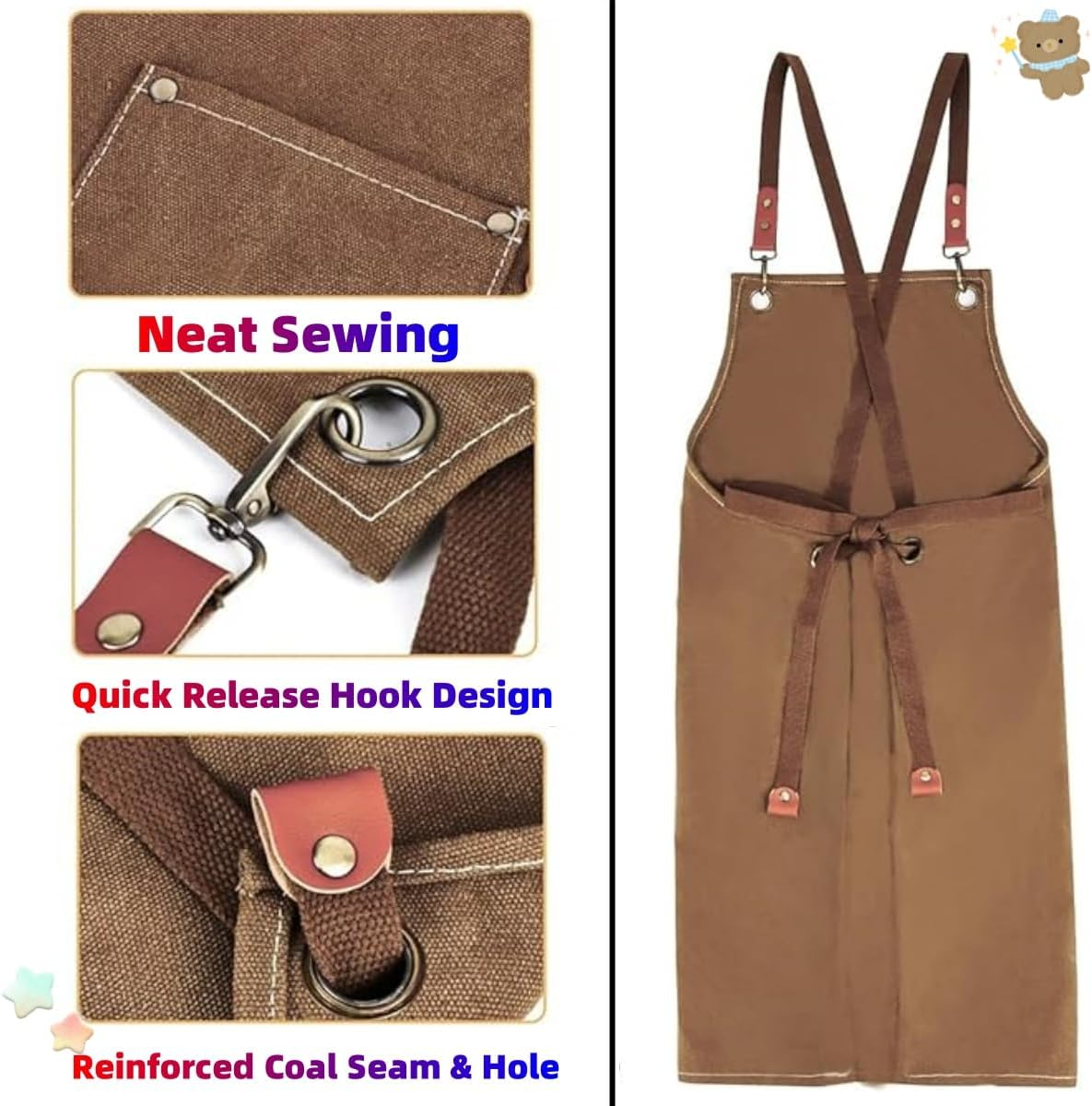KLHCDUO Thickened Canvas Apron, Adjustable Chef'S Apron with 3 Pockets, for Men and Women, Carpentry, Paint Work Aprons, Apron Overalls, Coffee Shop Workers Dressing up Hair Salons image number 5