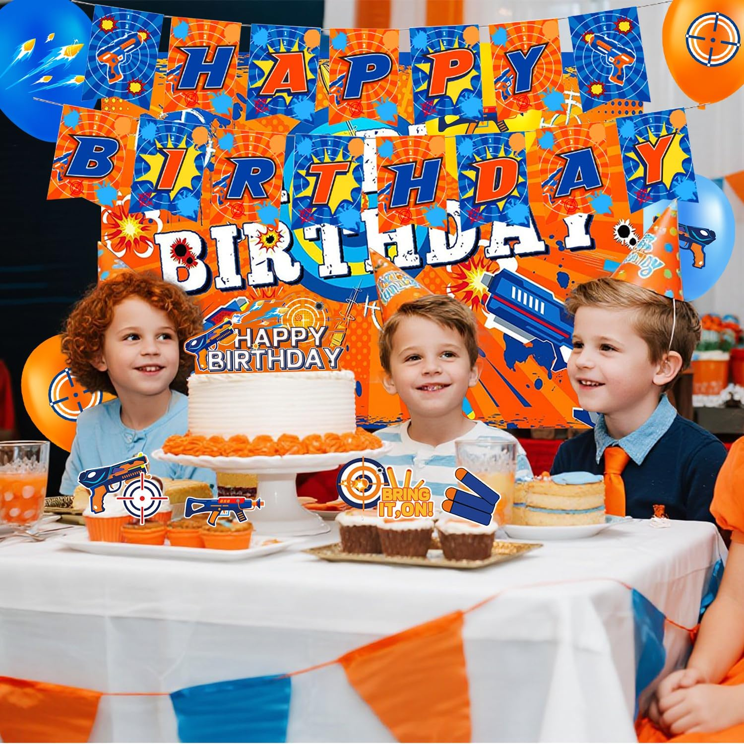 Dart War Party Decorations Supplies, 46Pcs Dart Battle Birthday Party Decorations Set Including Balloons Cupcake Topper Banner Etc Dart War Birthday Decorations image number 3