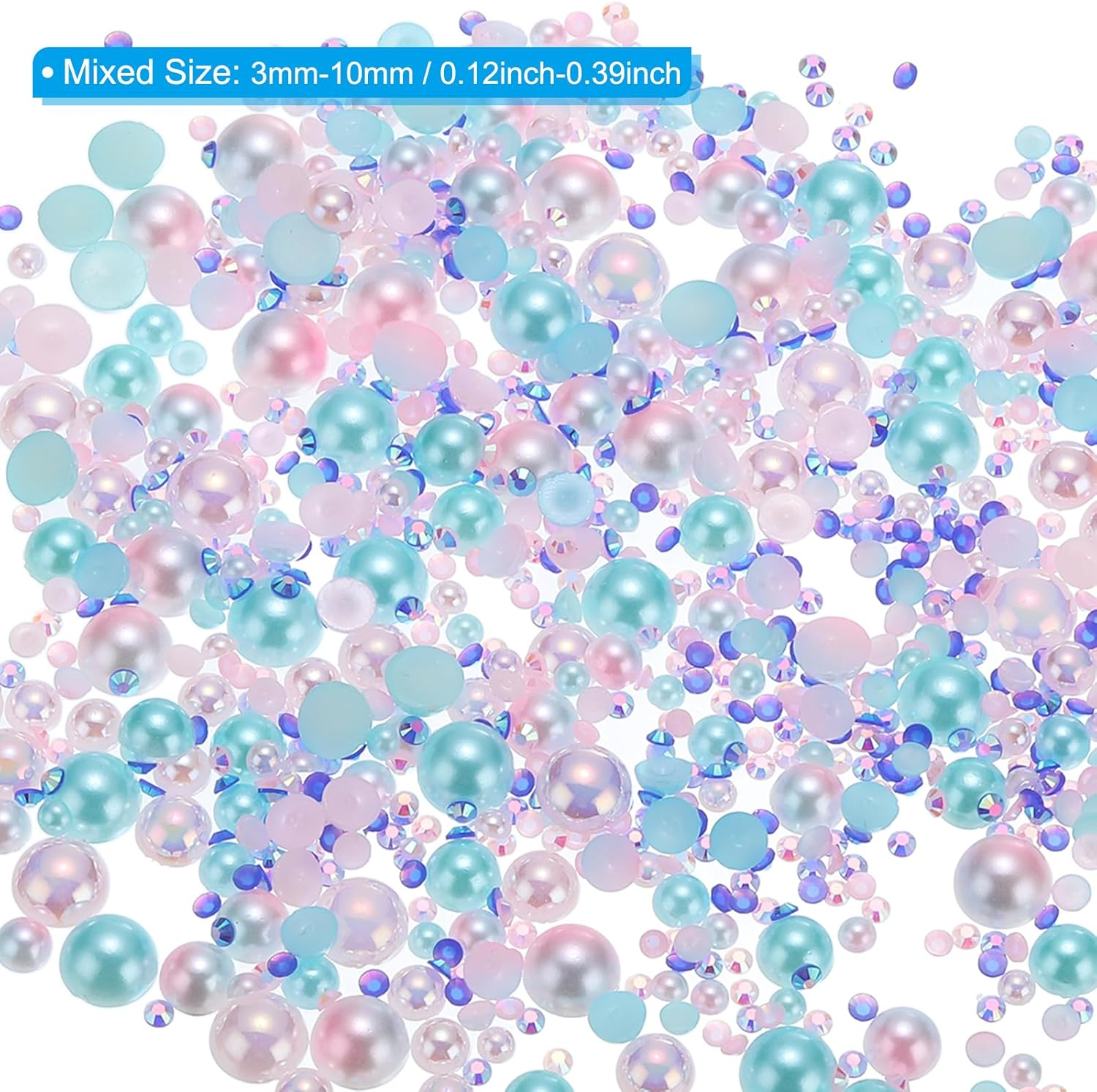 Uxcell 30G Pearls and Rhinestones, 3-10Mm Mix Flatback Rhinestones and Half Pearls Resin Rhinestone for Shoe Hair Nail Crafts Tumbler, Pink Blue image number 3