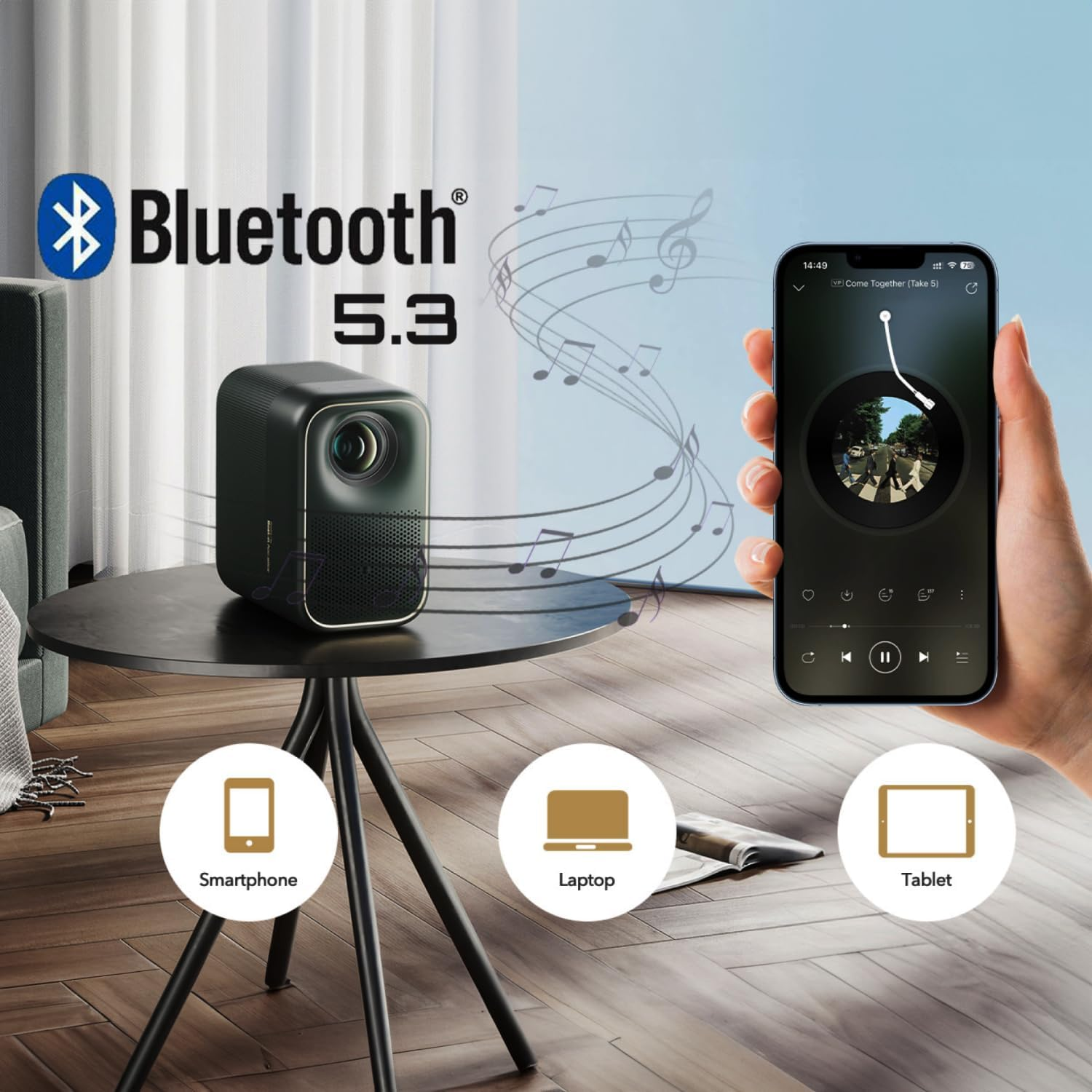 Formovie 4K Video Projector, Electric Focus: Xming Page One Wifi Bluetooth Rear Projector, 30000 Lux, Video Projector 1080P FHD Supported, IP5X Waterproof, Home Theater for Ios/Android/Phone/Hdmi/Usb image number 2