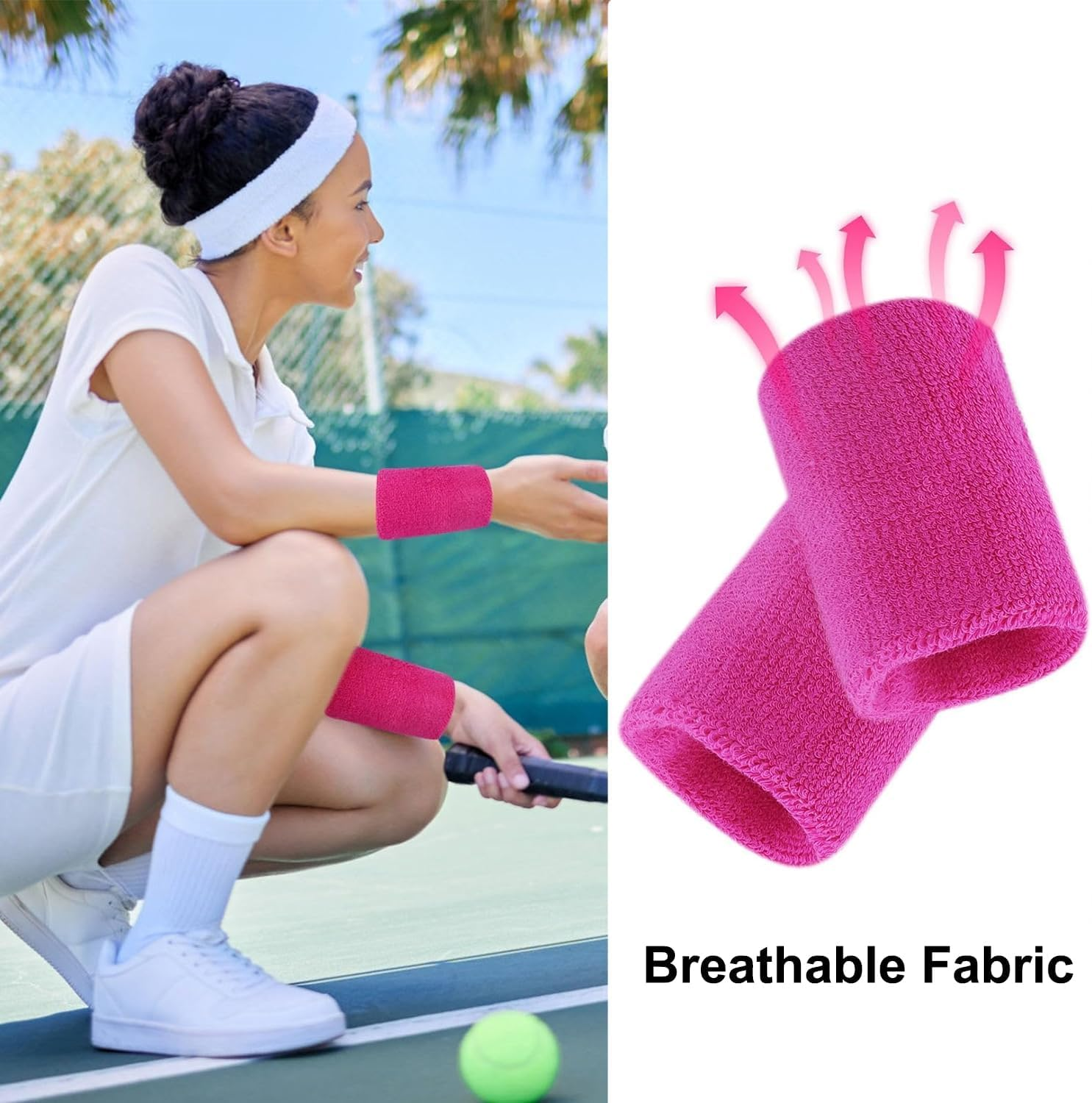 3 Pcs Pink Sweatbands Set - Sports Headband and Wristbands for Women, Soft and Absorbent, Ideal for Running, Tennis, Gym, and Fitness Activities image number 2