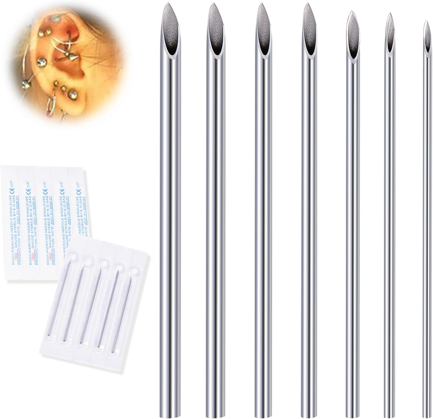 16G Body Piercing Needles,10Pcs DJCIW Sterile Disposable Stainless Steel Needles for Ear, Nose, Navel, Nipple, Lip -Ultra Sharp