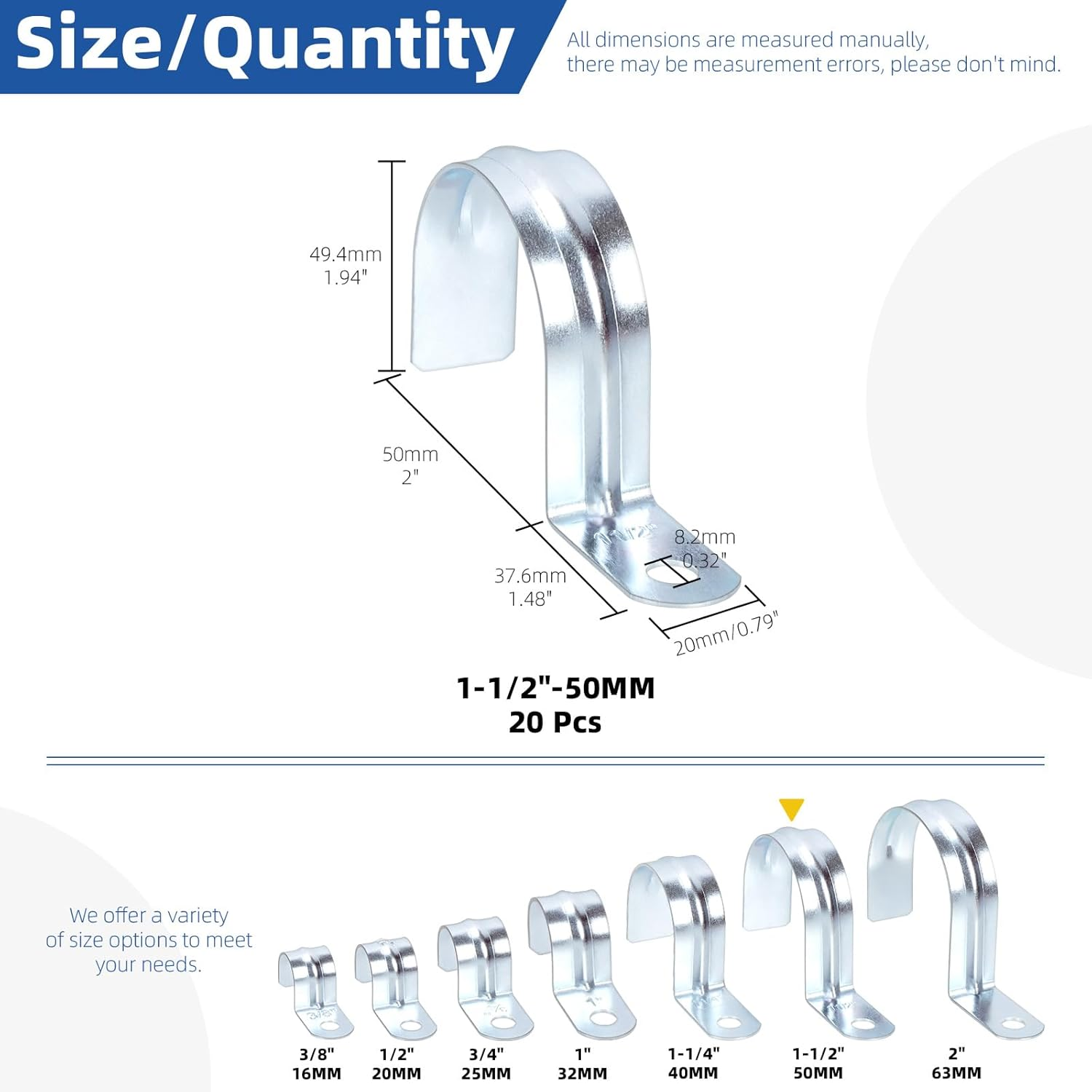 Glarks 20Pcs 1-1/2&rsquo;&rsquo; One Hole Pipe Straps Kit, Zinc Plated Steel EMT Pipe Straps with 1 Hole, EMT Conduit Clamp Single Hole Pipe Clamp for EMT Conduit Pipe Fixing image number 5