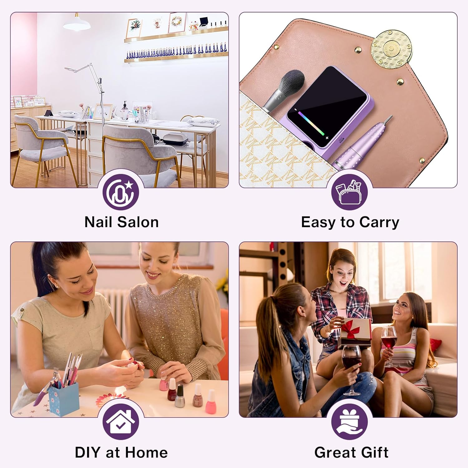 Urbuti Electric Nail Drill Professional 45000RPM, Portable Smart Touch Display Electric Nail File, 4000Mah Rechargeable Nail Drill Kit for Remover Acrylic & Gel Nails Manicure for Salon Home image number 6