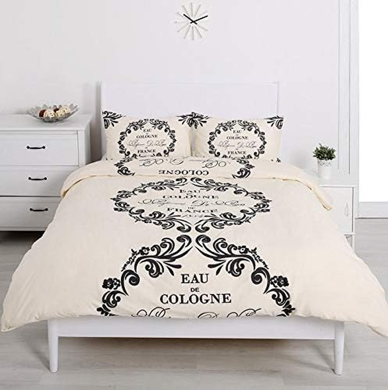 Script Paris Cream Design Poly Cotton Quilt Cover Set, King
